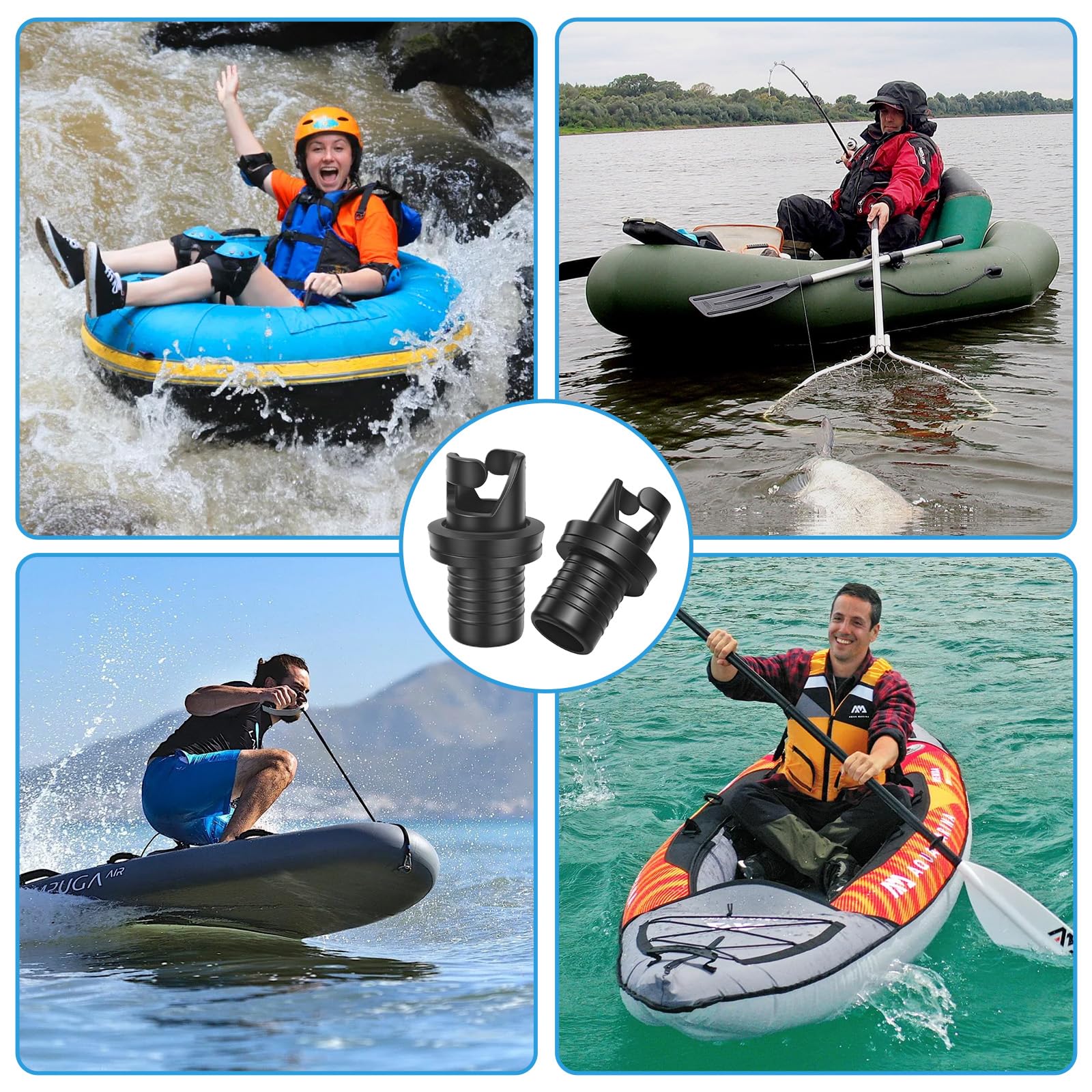 2 Pezzi Adattatore per Valvola Gommone, Nero Adattatore Pompa SUP, Plastica Adattatore per Kayak Valvola H-R, Adattatore Pompa per Gonfiabili, Adattatore Valvola Aria SUP per Barca, Gommoni