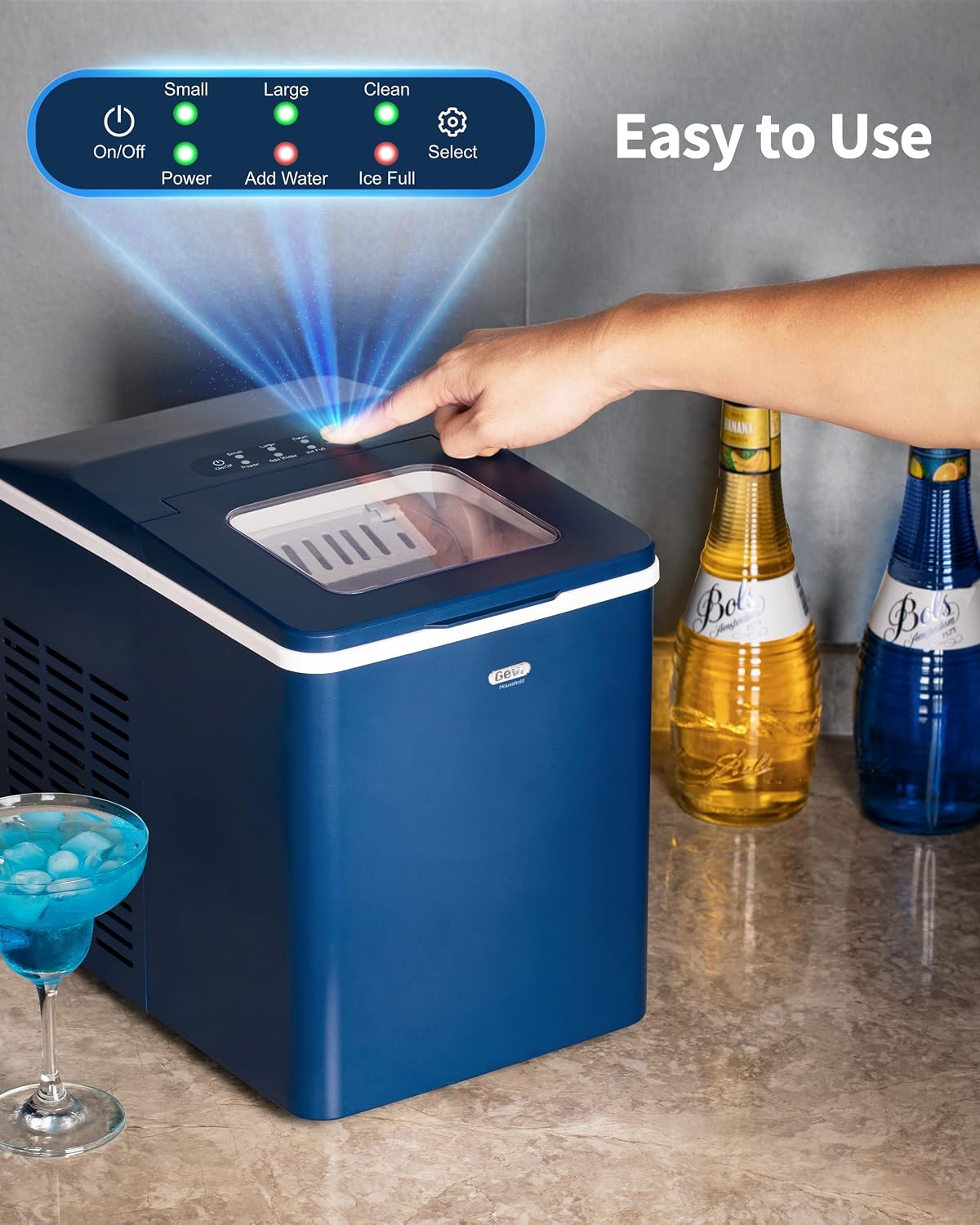 Gevi Household Ice Maker Machine | Countertop Icemaker with Self Cleaning Function | 9 Pcs in 6-8 Mins with 2 Optional Ice Sizes | Making Max 26Lbs/Day | Ideal for Home Party Kitchen RV Camping (Blue)