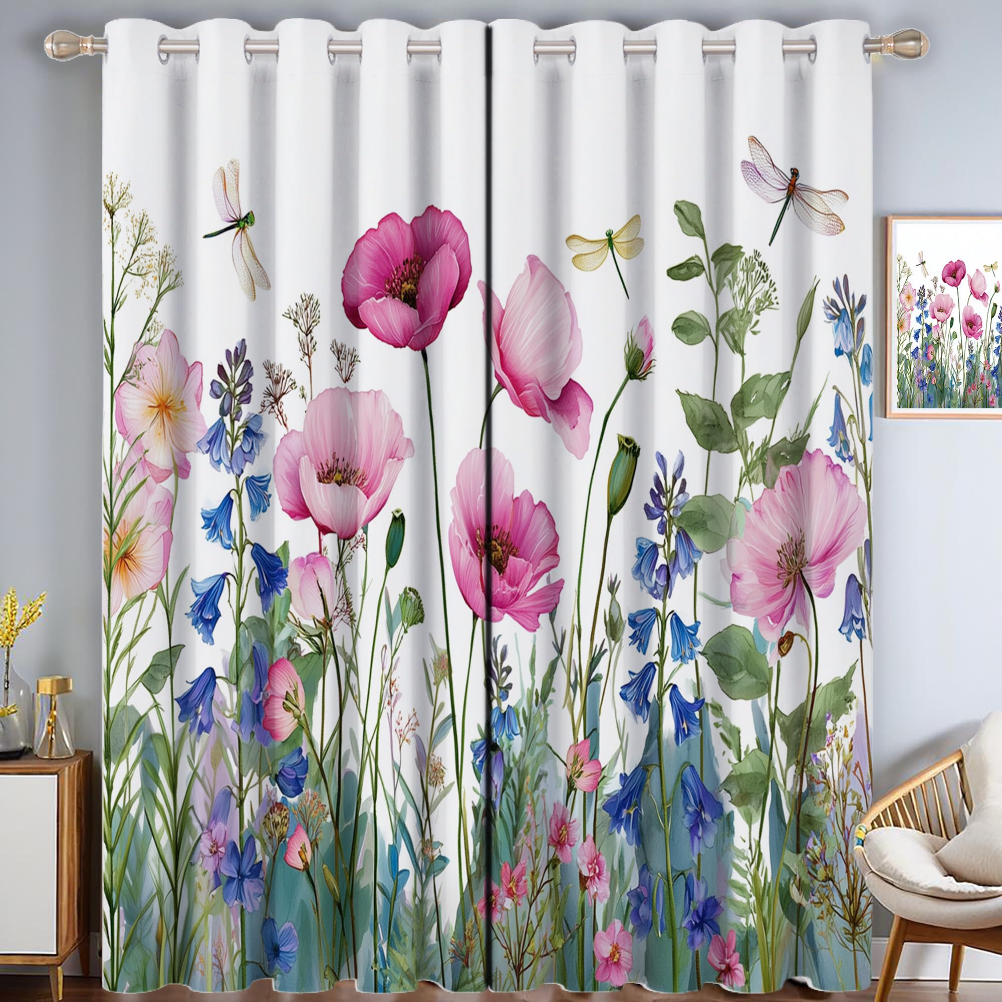 Rideau Salon Occultant 3D Motif Coquelicot Rose Rideaux Et Draperies avec Oeillets Décoration Fenêtre Isolation Thermique pour Intérieurs Et Maison Économie D'Énergie 140L × 160H Cm,Rose Blush