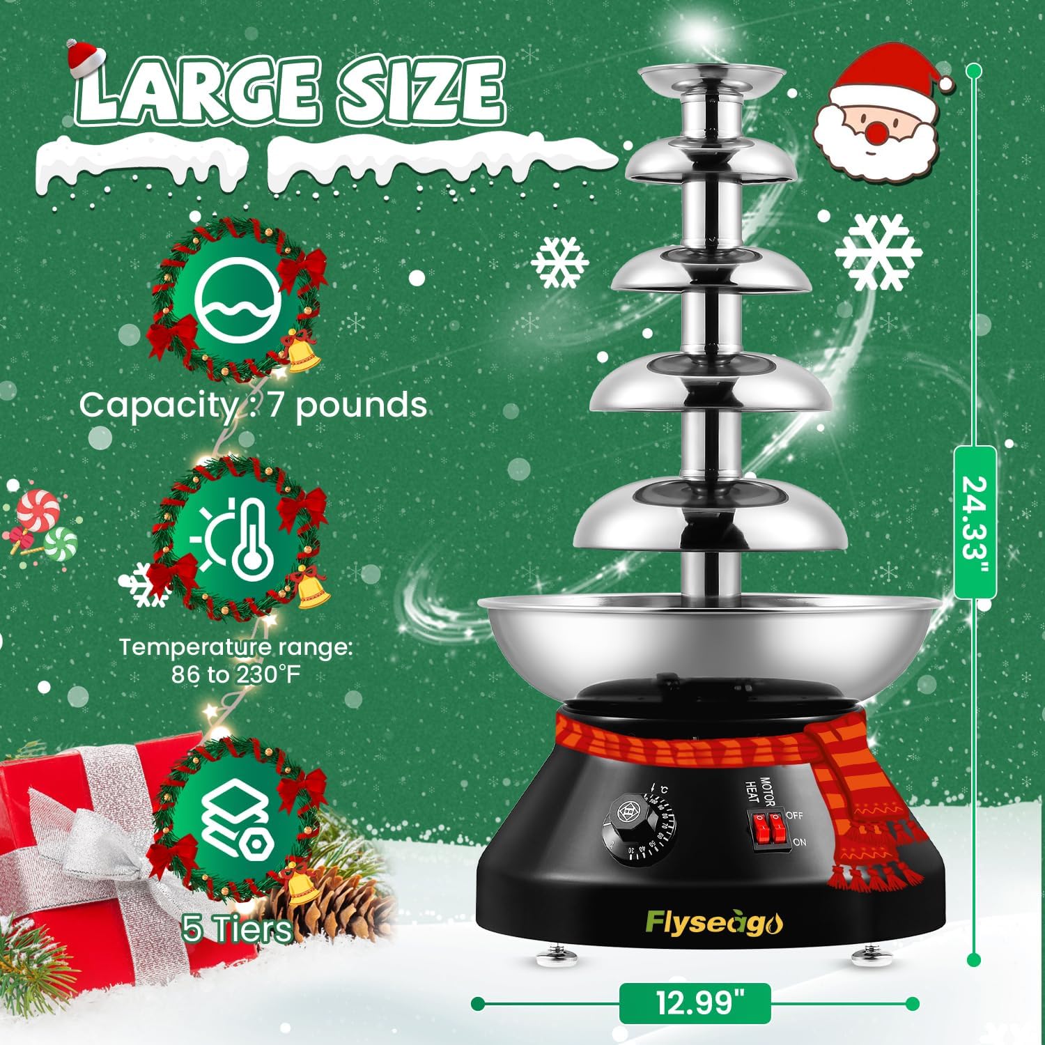 Chocolate Fountain Commercial Hot Chocolate Fondue Tower 5 Tier 7-Pound Large Capacity Stainless Steel Chocolate Melting Heating Machine for Nacho Cheese for Party Wedding (Flash Black)