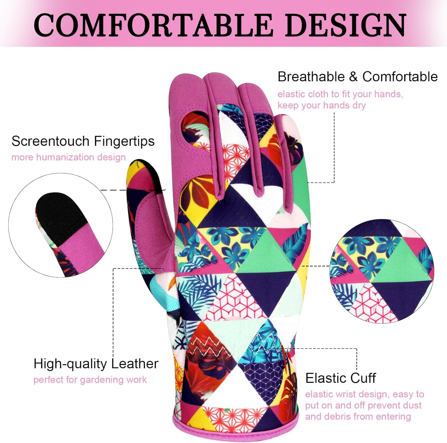 Leather Gardening Gloves for Women Garden Gloves Thorn Proof Touch Screen Design Heavy Duty Working Yard Gloves - Image 3