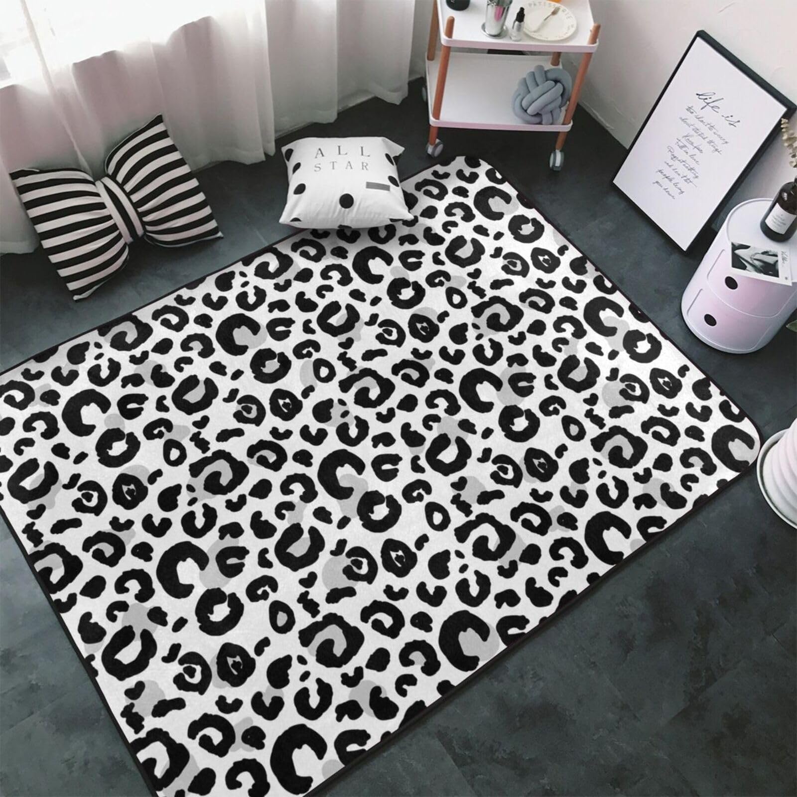 Tapis léopard salon 152x99 cm - Tapis antidérapant lavable