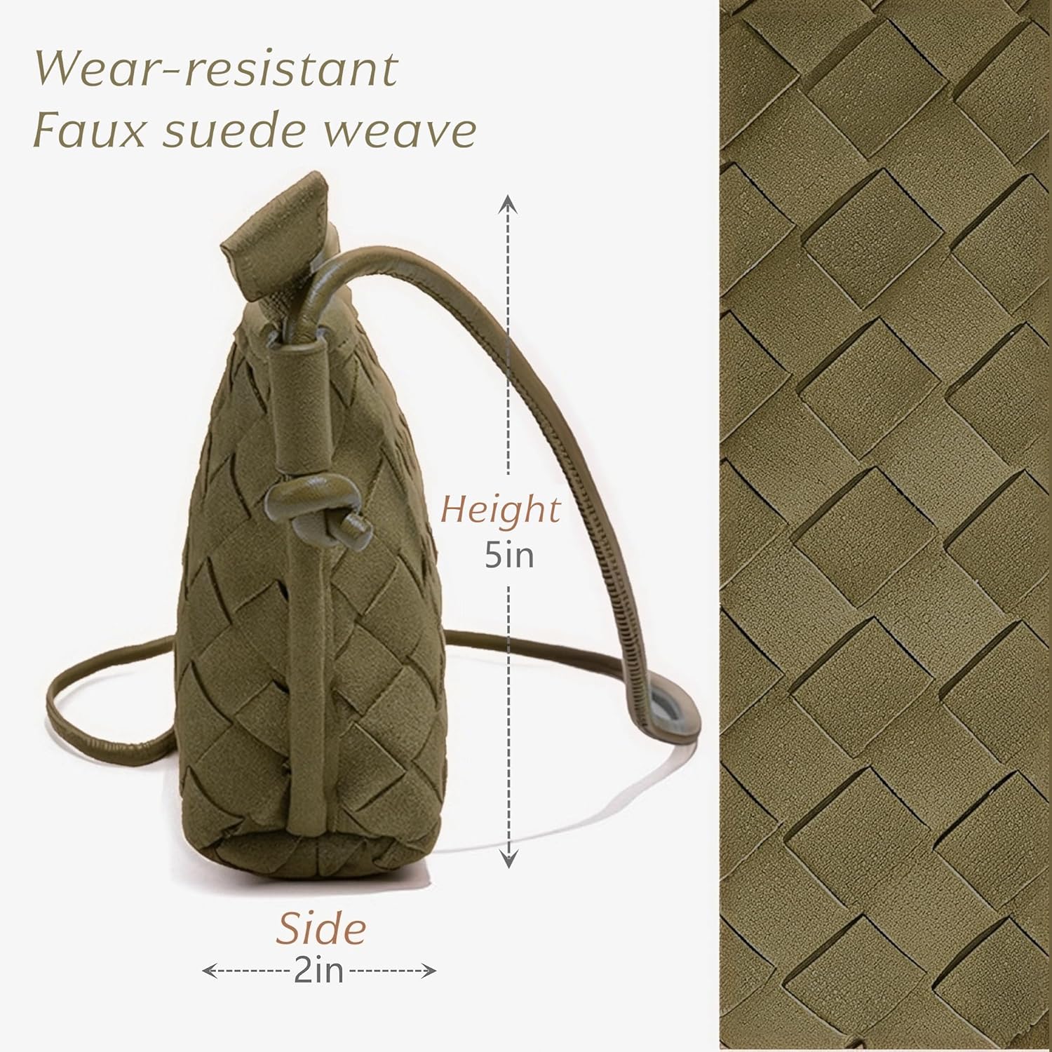 Mini Woven Crossbody Purse Clutch For Women Faux Suede Tiny Shoulder Bag with Wrist Strap - Image 5