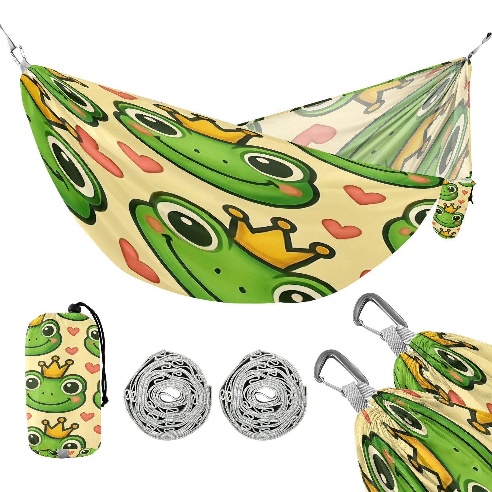 ATTX Cute Cartoon Frog Camping Hammock - Lightweight & Portable Hammocks, Heavy Duty 330lbs Capacity for Indoor, Hiking, Backpacking, Travel, Backyard, Beach#158