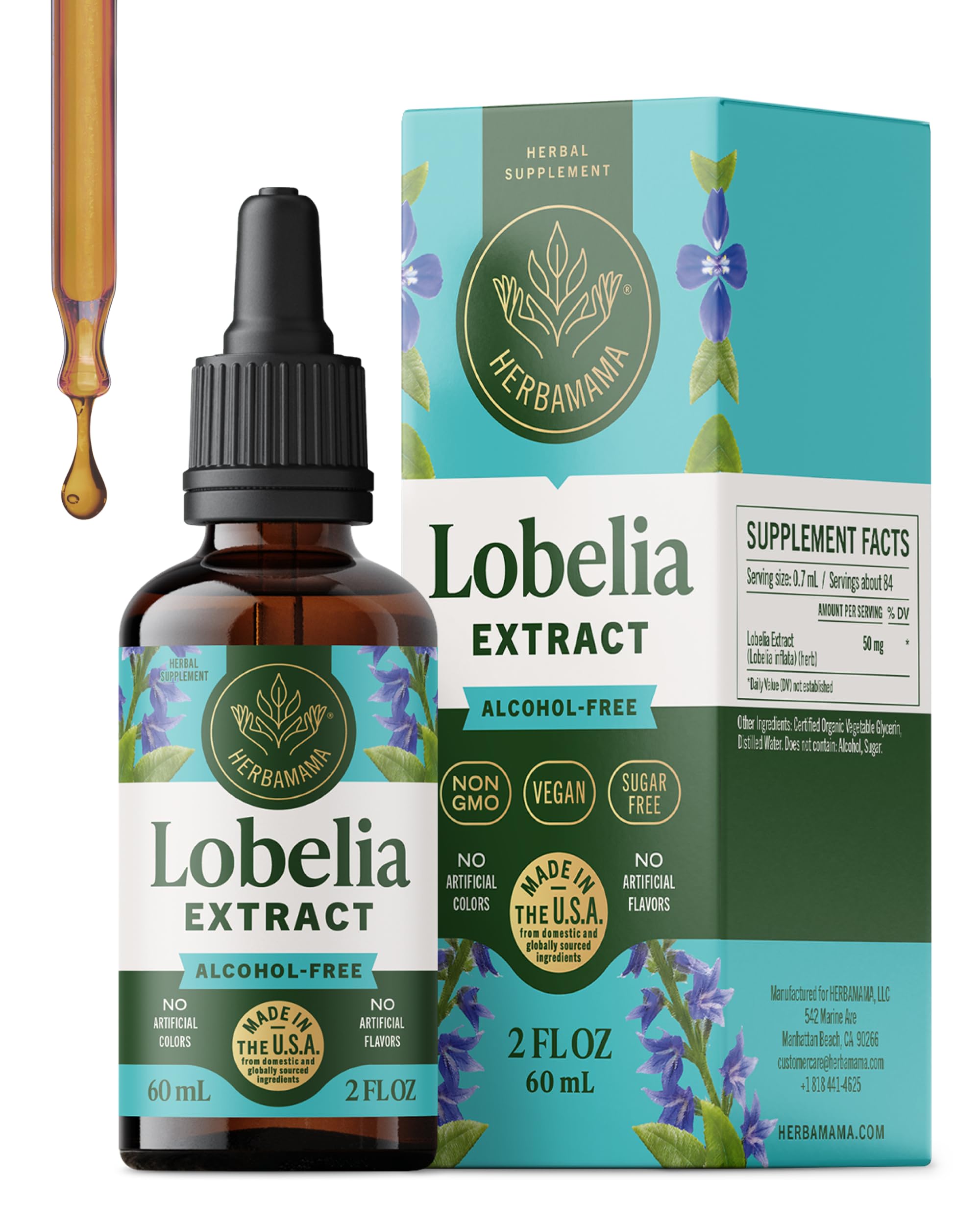 Lobelia Liquid Extract - Organic Herb Tincture Supporting Lung, Muscle & Joint Function - Natural Herbal Drops for Mood & Stress Relief - Vegan Supplement, No Sugar or Alcohol - 2 fl. Oz