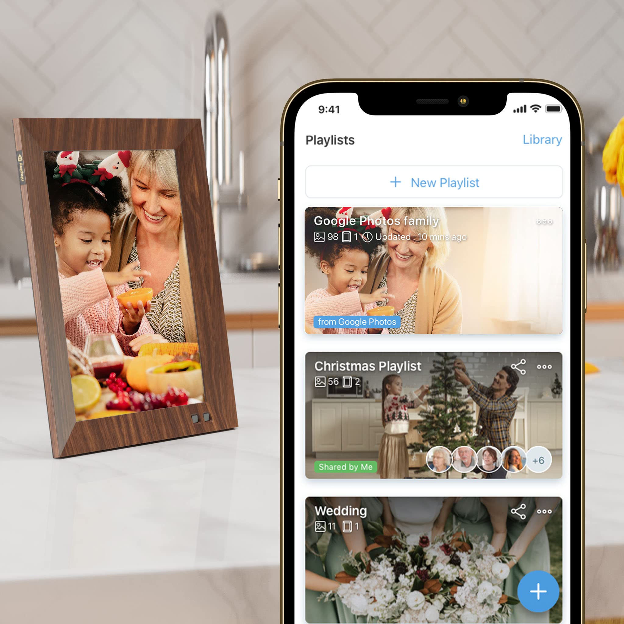 Nixplay 10.1 inch Smart Digital Photo Frame with WiFi (W10F) Wood