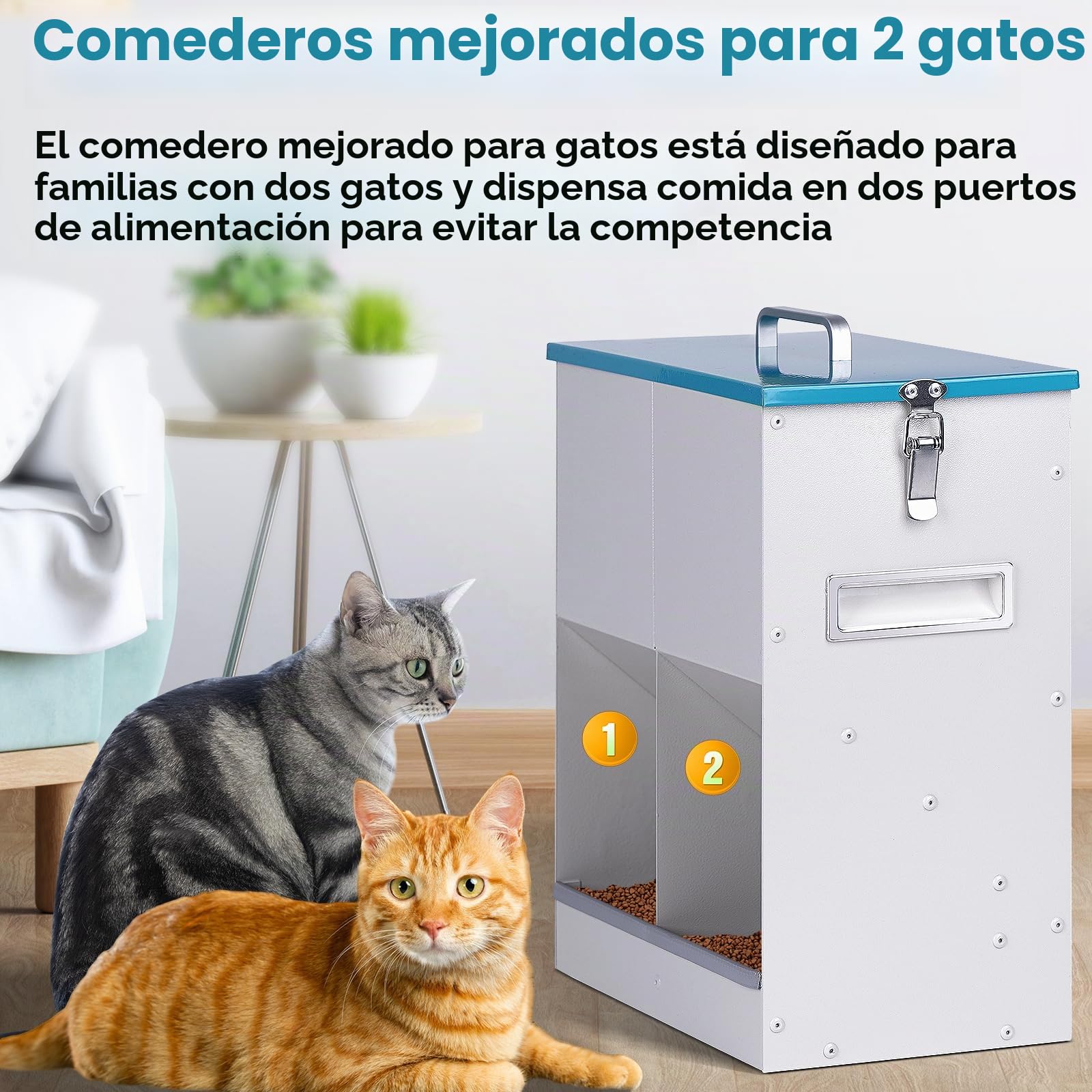 Comedero Gato Automatico 10L Dispensador Comida Gatos y Perros Dispensador de Alimentos para Gatos con Doble Tolva