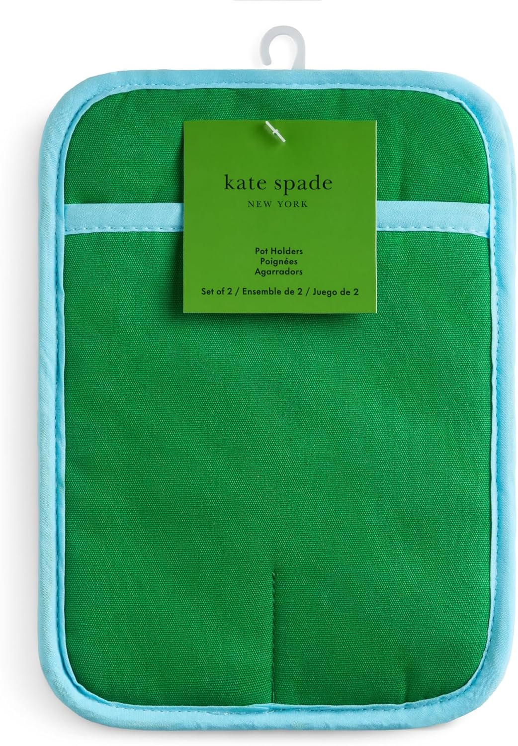 Kate Spade New York Spade Flower Soft Silicone Pot Holder 2-Pack Set, Heat Resistant, Flexible Non-Slip Silicone Grip, Green/Blue, 7"X10"
