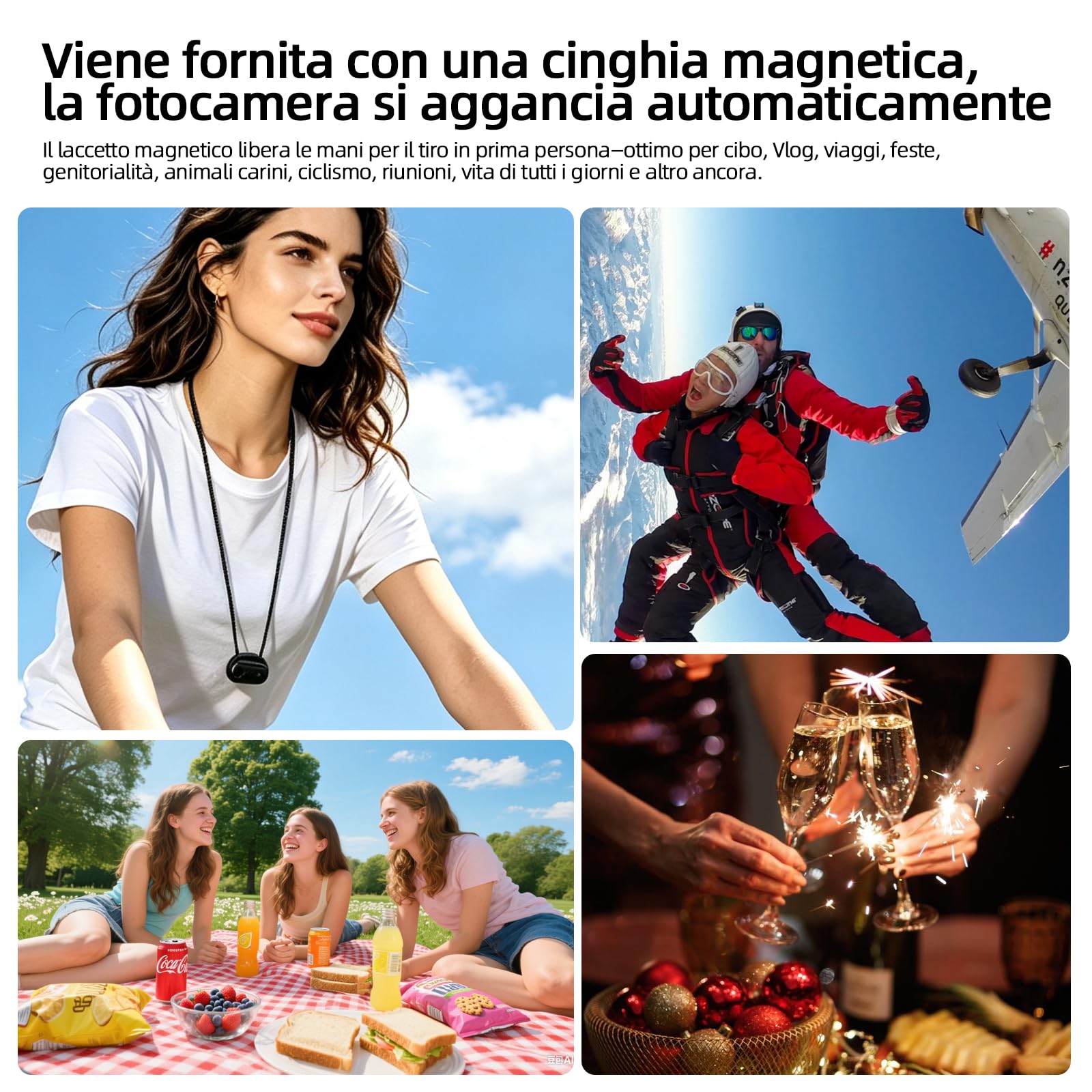 Fotocamera portatile di vlogging 1080p, fotocamera d'azione POV a 360 °, Cam sportiva impermeabile con stabilizzazione dell'immagine per vlogging ciclismo Sport di viaggio