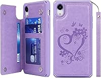 Vista 16 de iCoverCase Funda compatible con iPhone XR con tarjetero para mujer, con bloqueo RFID en relieve, de piel sintética, con correa de muñeca