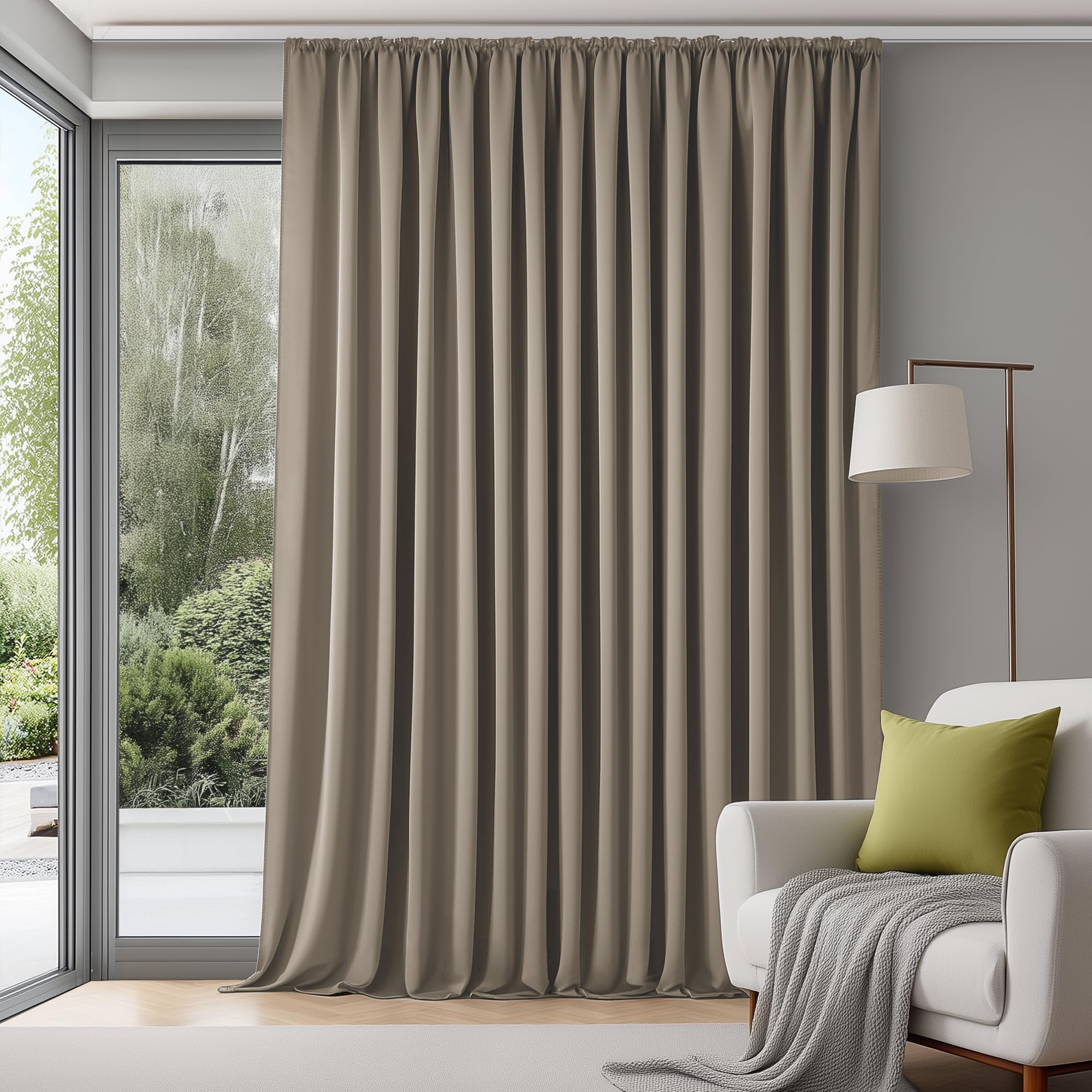 Deconovo Extra Breite Gardine Wohnzimmer Kurz Vorhang mit Kräuselband Blickdicht Vorhänge für Schiene Verdunkelung Kälteschutz Raumteiler Vorhang Thermogardine, 175x280 cm(HöhexBreite), Taupe, 1 Stück
