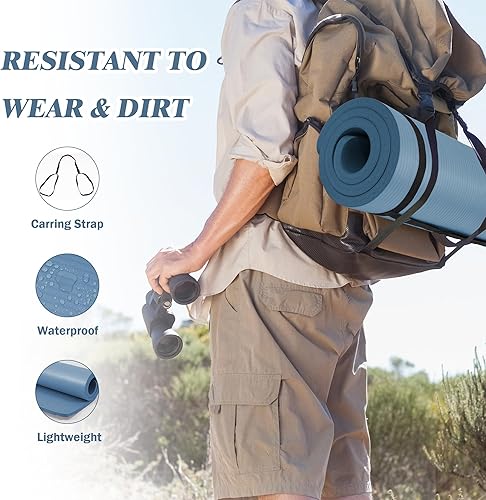 Miniatura 3 de Tapete de yoga de 1 pulgada extra grueso de alta densidad con superficie antideslizante y correa de transporte para hombres y mujeres, resistente al