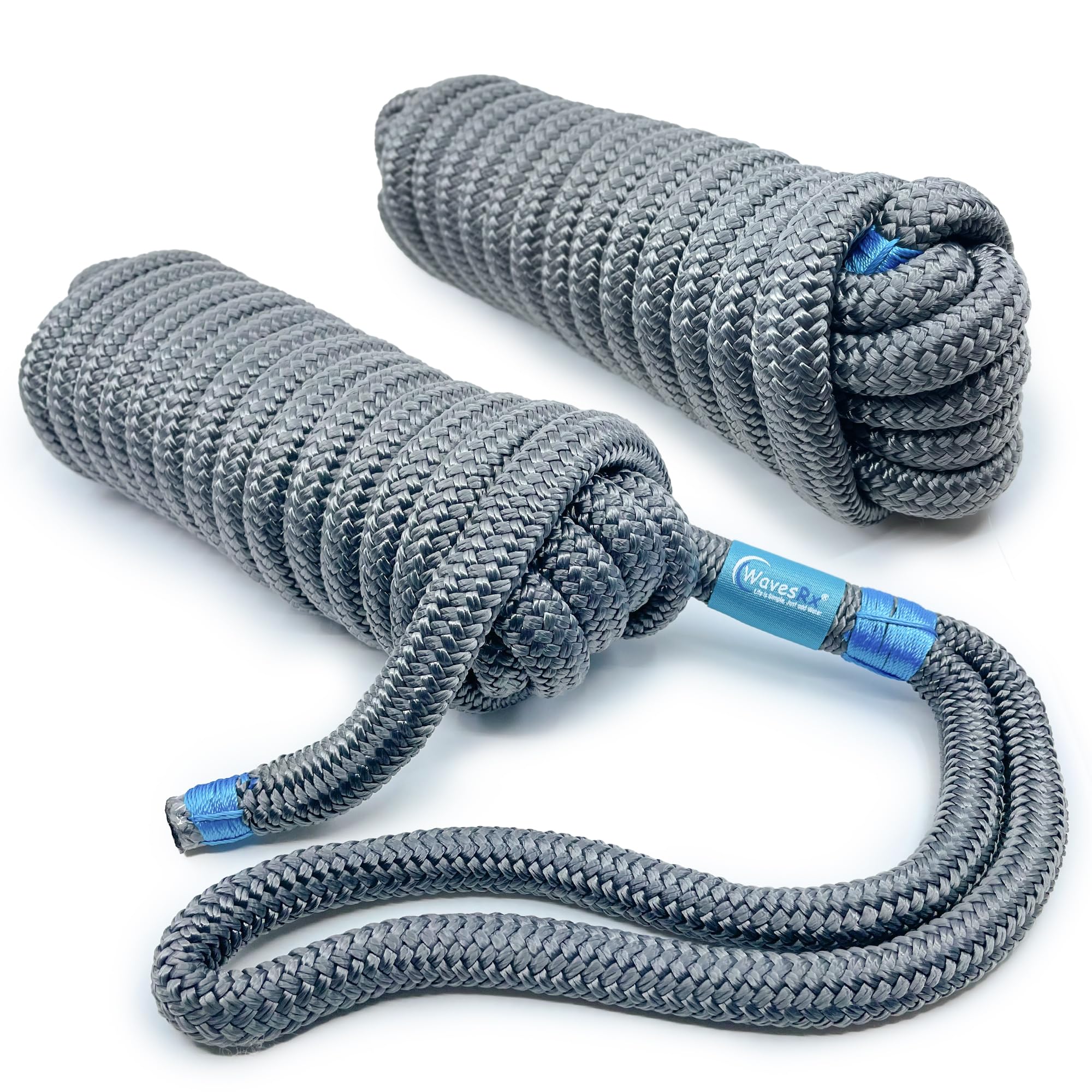 WavesRx 3/4” x 35’ Premium Dock Lines for Sailboats, Catamaran Boats and Yachts up to 55ft (2PK) | Hi-Performance Mooring Rope Made from Marine-Grade Double Braided Nylon to Resist Sun & Saltwater