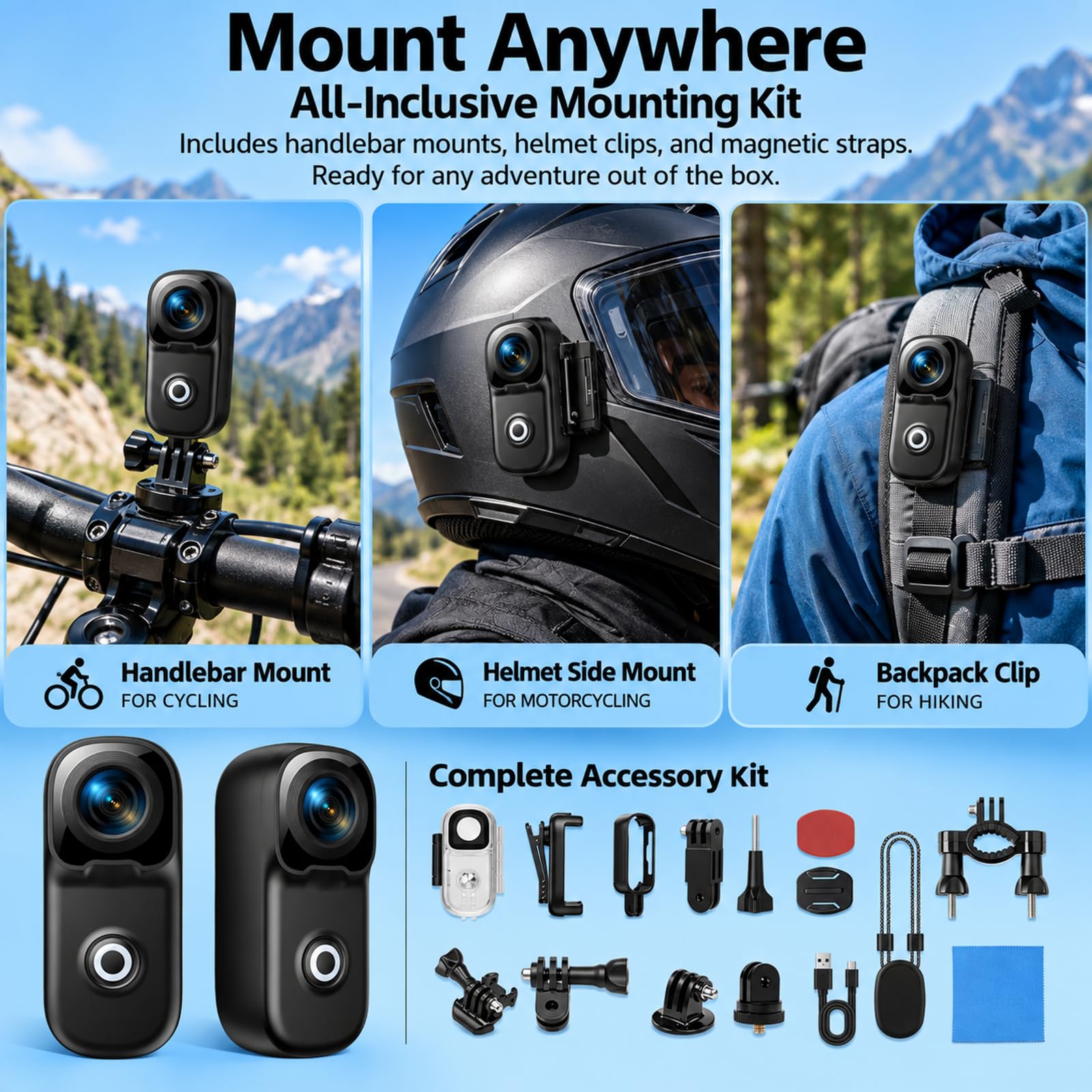 Mini caméra de sport magnétique 4 K, body cam, caméra corporelle