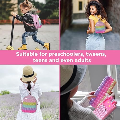 Miniatura 6 de Mochila Pop Fidget para niñas con cuaderno Pop it, estuche para lápices, llavero - Juego de monedero Pop It - Bolsa de juguetes para ansiedad -
