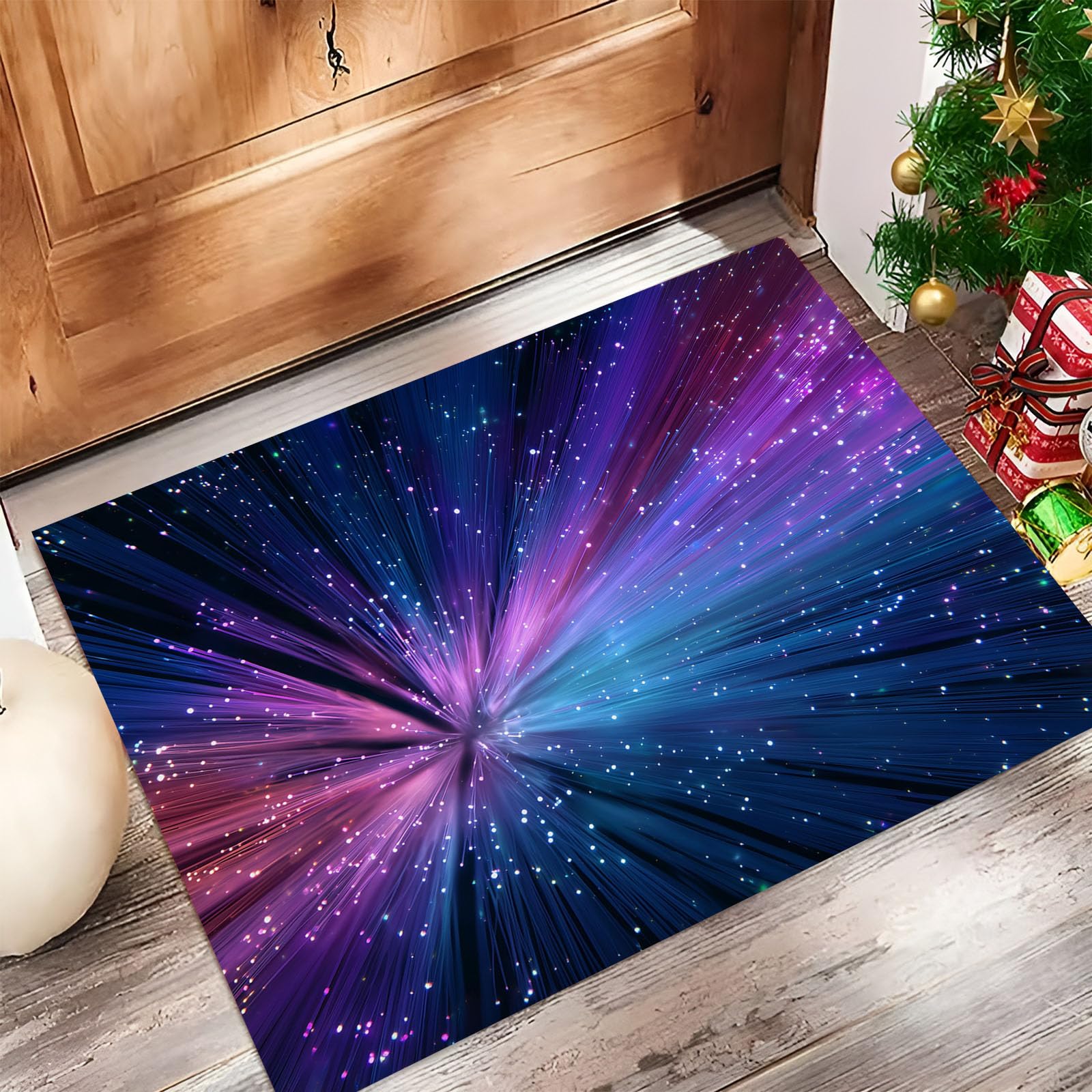 Paillasson intérieur pour entrée et couloir, tapis abstrait bleu-violet pour chien
