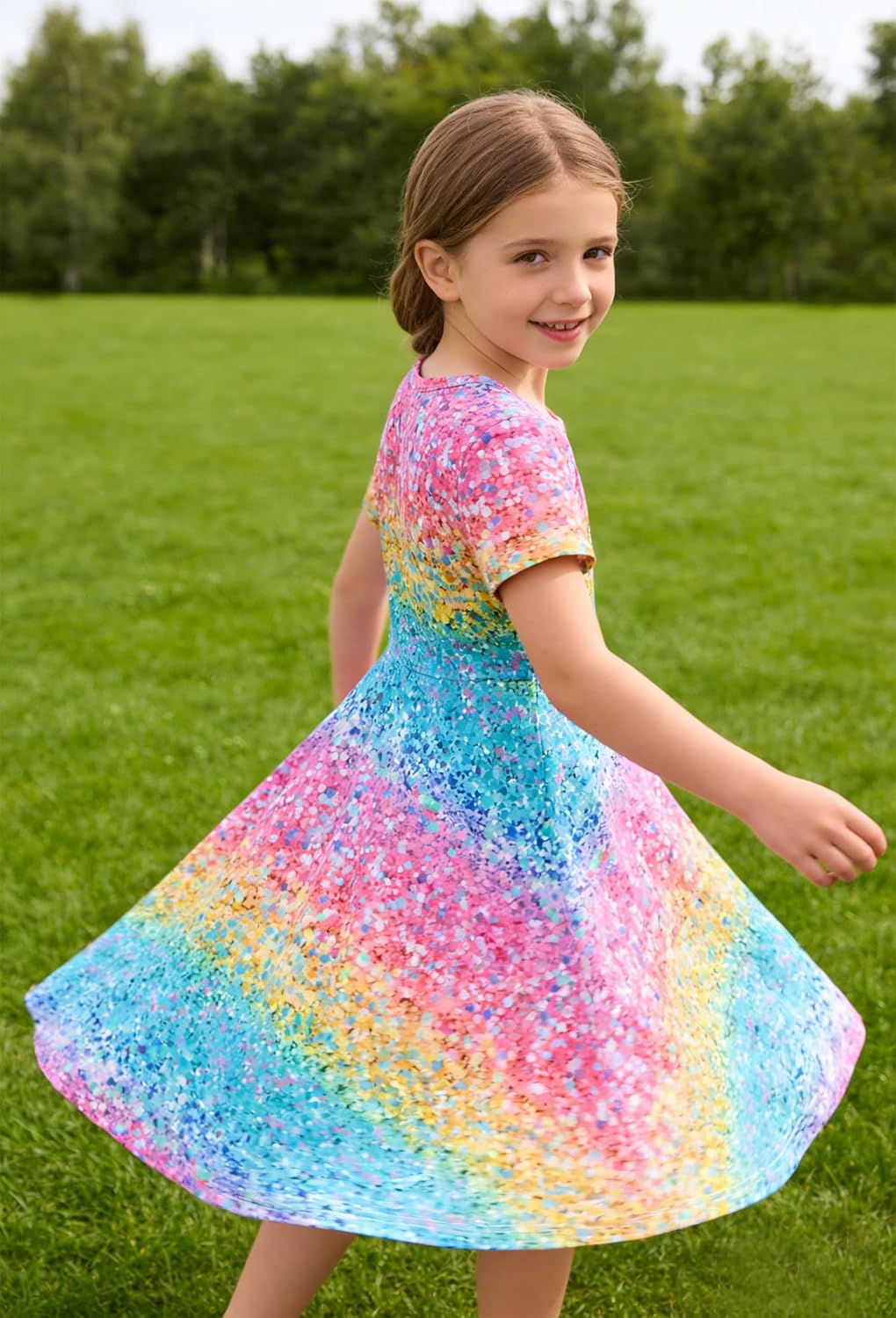 RAISEVERN Little Girls Dress Short Sleeve Summer Sundress for 2-9Y Dresses image 4