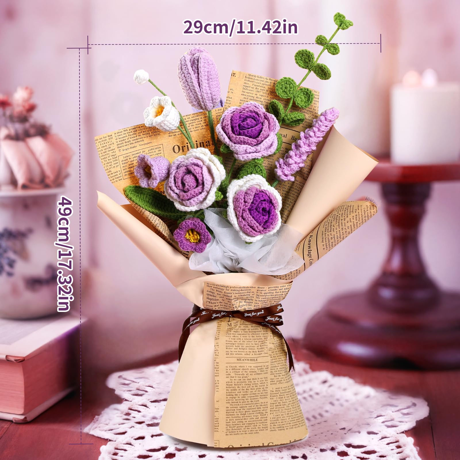Beginner Crochet Flowers Kit - Purple Roses -6 Beginner Crochet Flowers Kit - Purple Roses -6