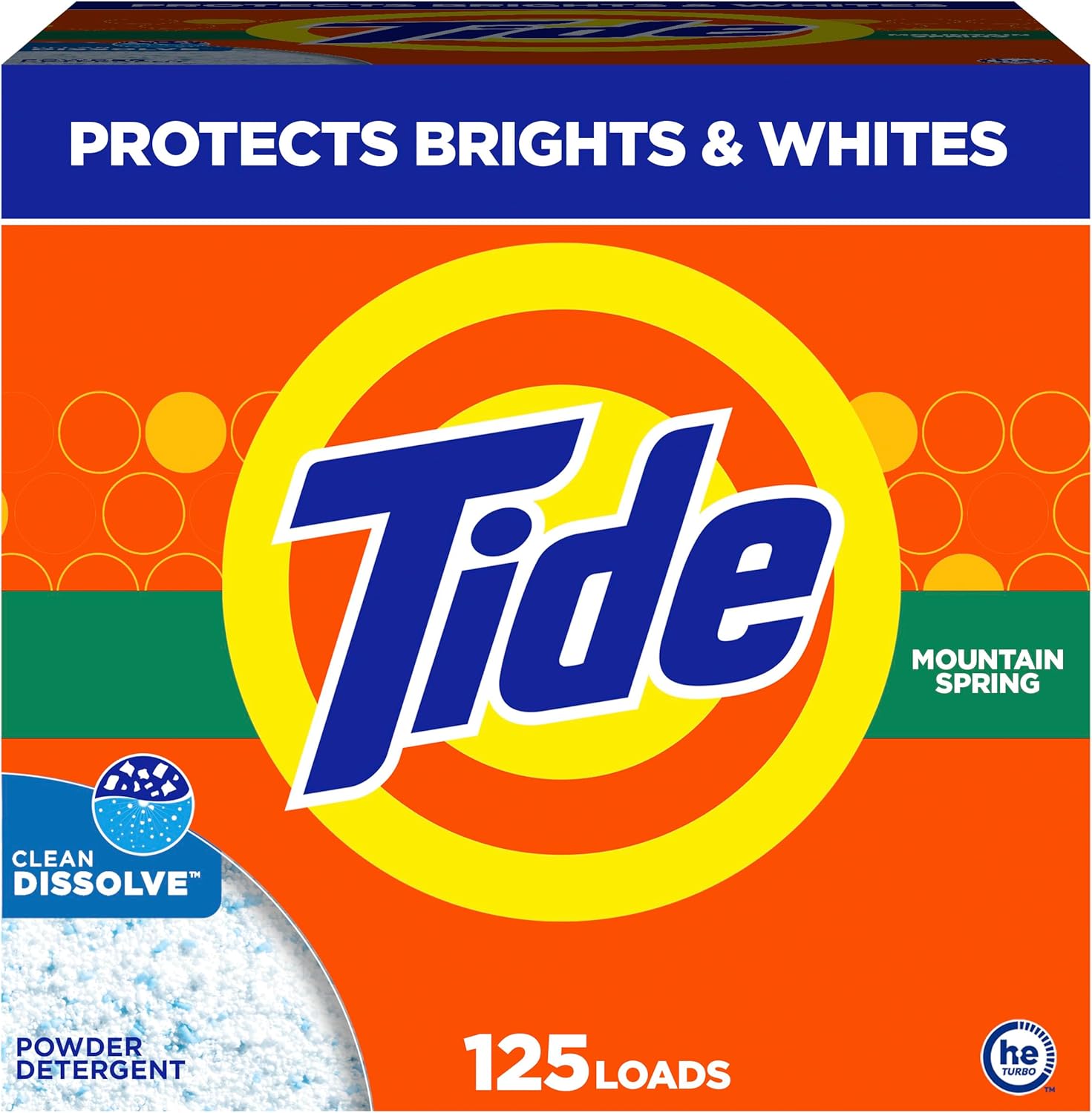 Tide Powder Laundry Detergent, Mountain Spring Scent, 125 Loads, 143 oz GreenCircle Certified: Certified Energy Savings