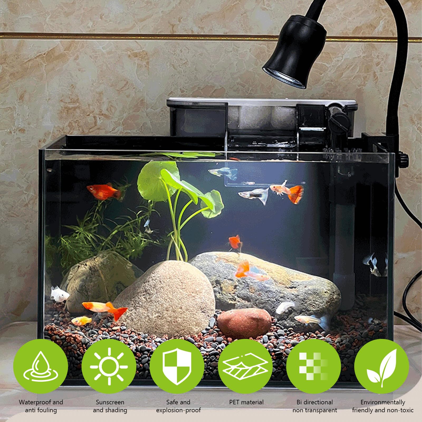 Yonuaret Aquarium Hintergrund Schwarz - Statisch Haftend PVC Folie 2mm