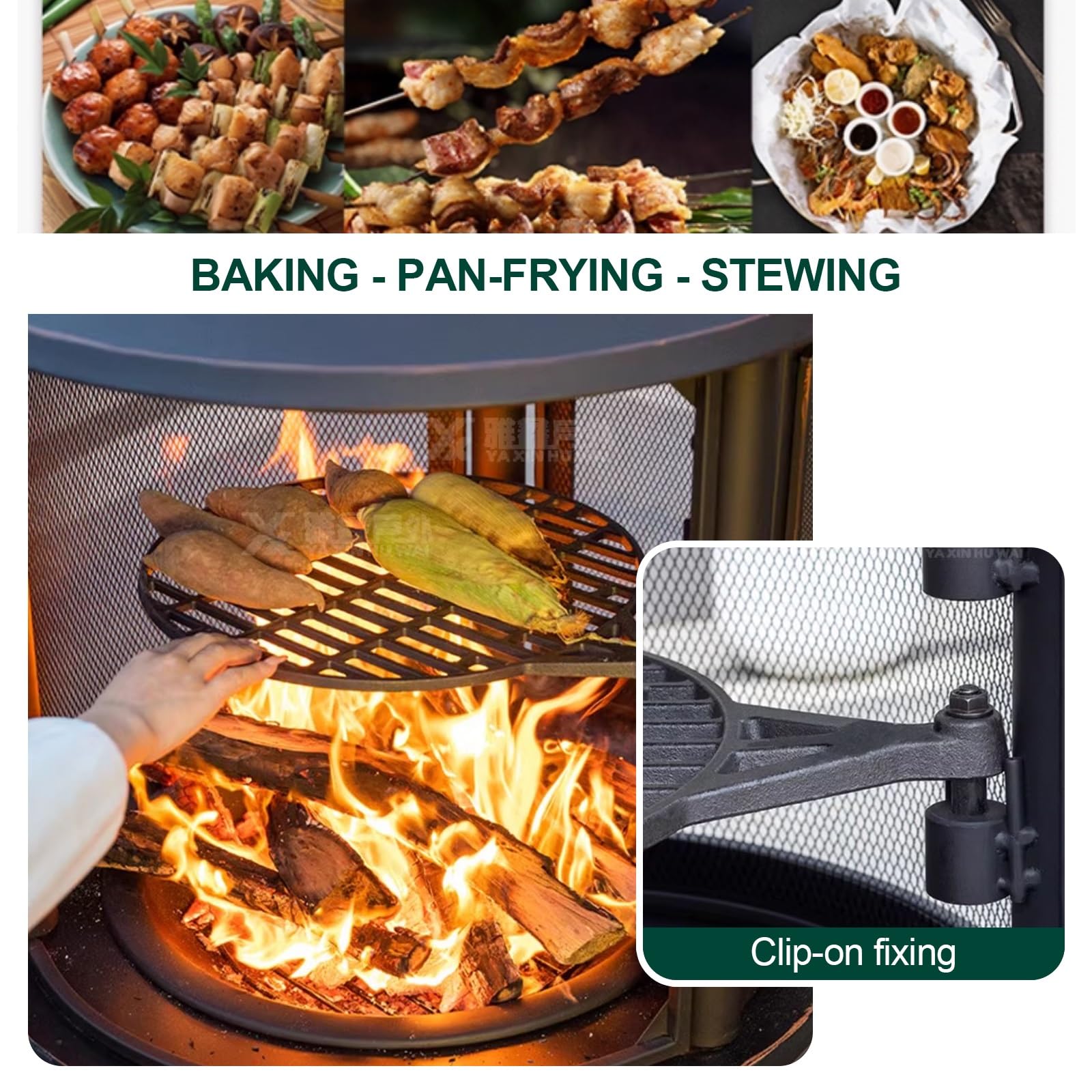 Braciere in metallo con griglia, braciere 2 in 1 per esterni, fornello da campeggio con vassoio regolabile e schermo scintillante, per giardino, barbecue in cortile