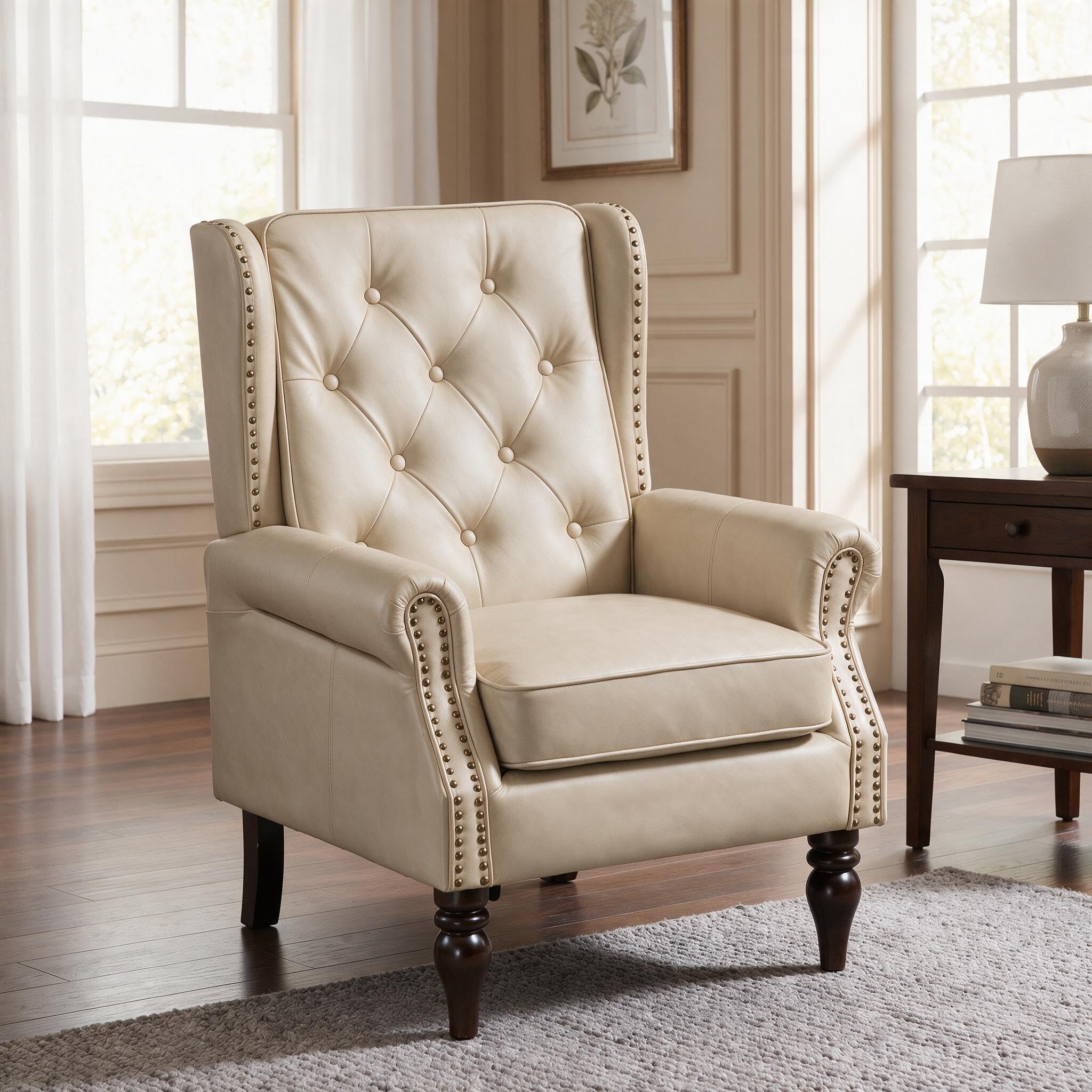 Single PU Recliner Chair, Diamond Quilted Accent Armchair, Camel