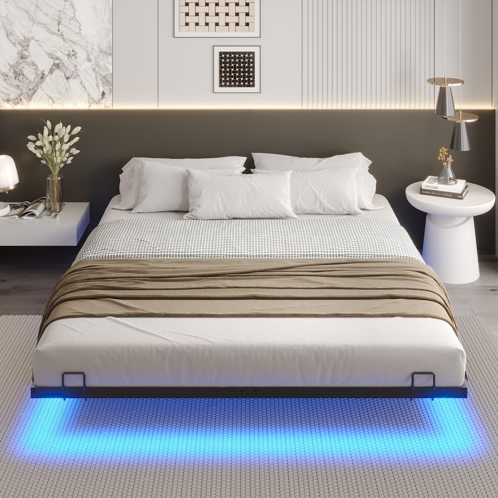 DICTAC Letto 180x200cm con Luce,Struttura Letto a Piattaforma in Metallo con Rete a Doghe Telaio Letto Matrimoniale Facile da Montare, Senza rumori per Modernità Camera da Letto, Nero