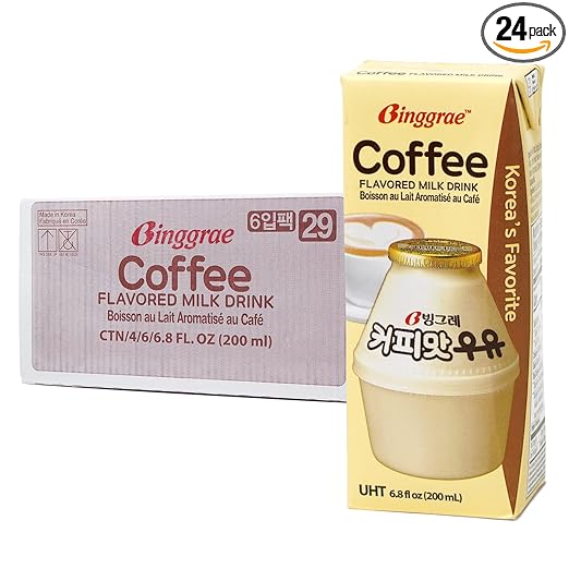 Binggrae Coffee Flavored Milk Drink – Korean Sweet and Creamy Shelf-Stable Beverage – 6.8 fl oz Cartons – Pack of 24