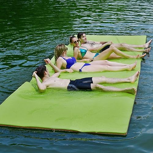 Goplus Almohadilla de agua flotante de 12 x 6 pies, alfombrilla de espuma XPE de 3 capas resistente al desgarro, con dispositivo de amarre y correas