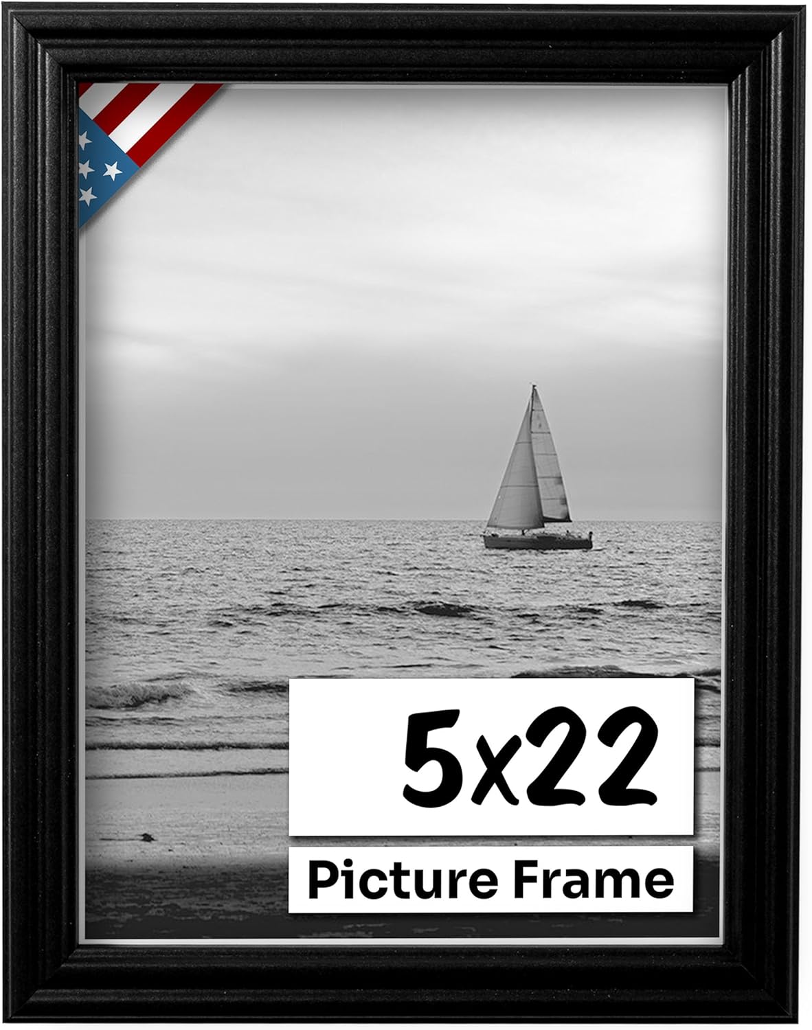 Black 5x22 Picture Frame .75" Inch Wide - Black Wall Decor Handmade Solid Wood Frames with Preinstalled Hangers and UV Blocking Plexiglass 22x5 Frame
