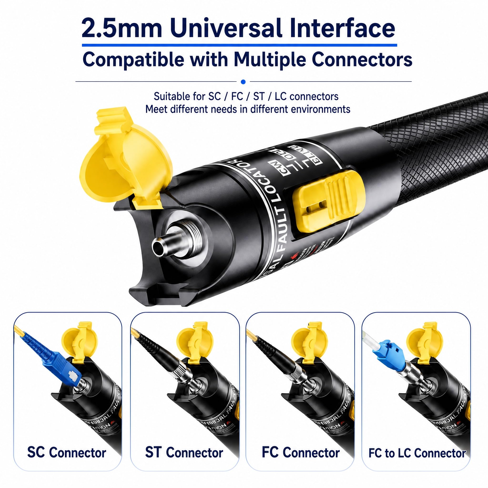 Localisateur visuel de défauts | testeur de câble à fibre optique 100mW | Avec 2 adaptateurs | compatible avec les connecteurs SC/FC/ST/LC | longueur d'onde 650 ± 10 nm