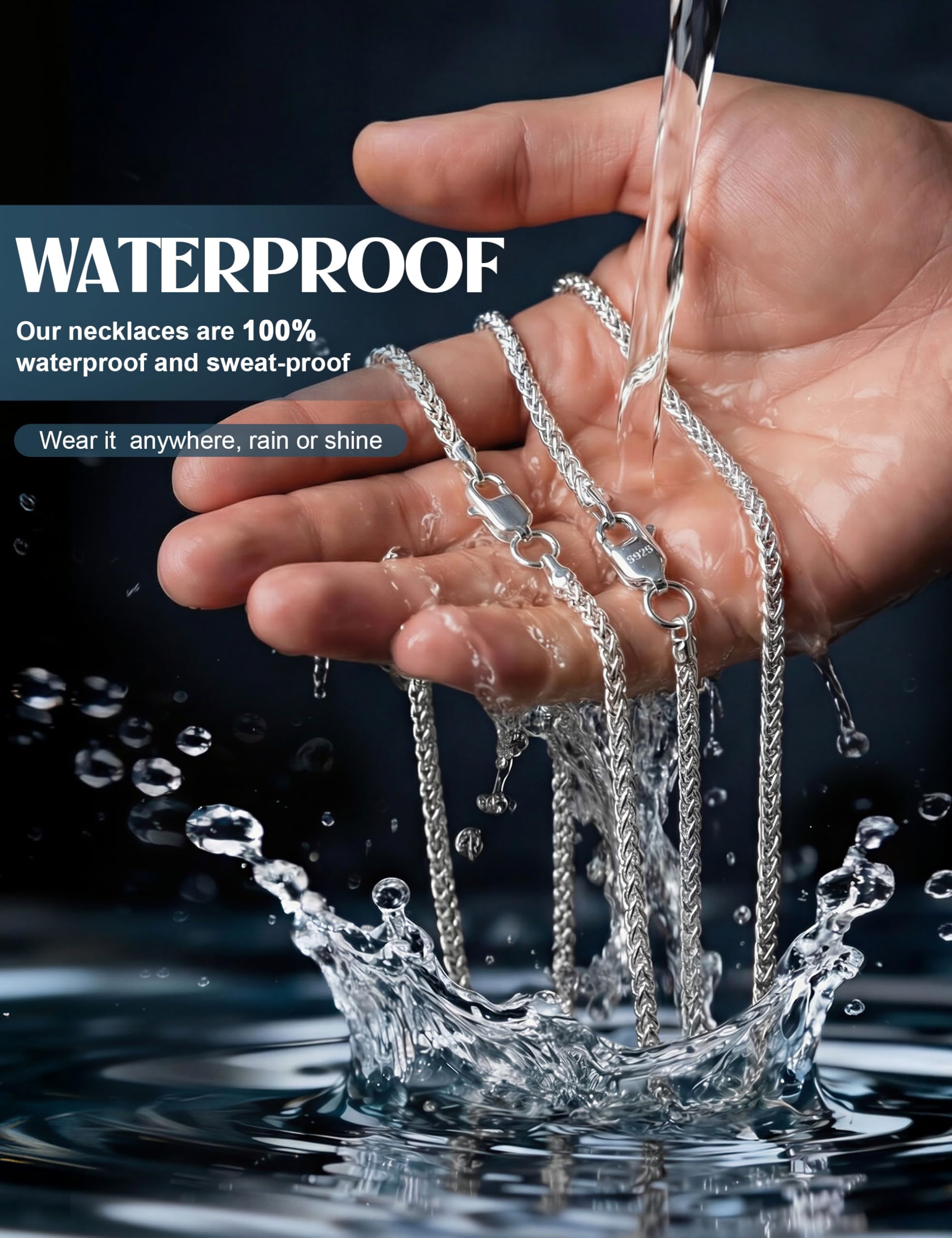 YADOCA Collana Uomo Argento 925 Collana Argento Uomo Spiga Catene Ipoallergeniche Catena Robusta all'Acqua Gioielli di Moda Regalo Lunghezza 46/51/56 CM