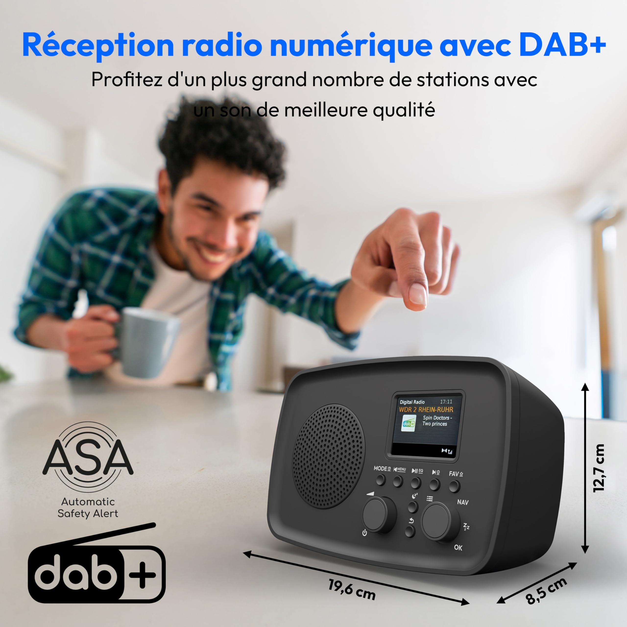 MEDION Radio Dab+ avec Bluetooth DRE-1 (Dab Plus, Radio FM, Protection Anti-Gouttes, antenne télescopique, réveil, Fonction Snooze, variateur d’Affichage, système d’Alerte d’Urgence ASA), Noir