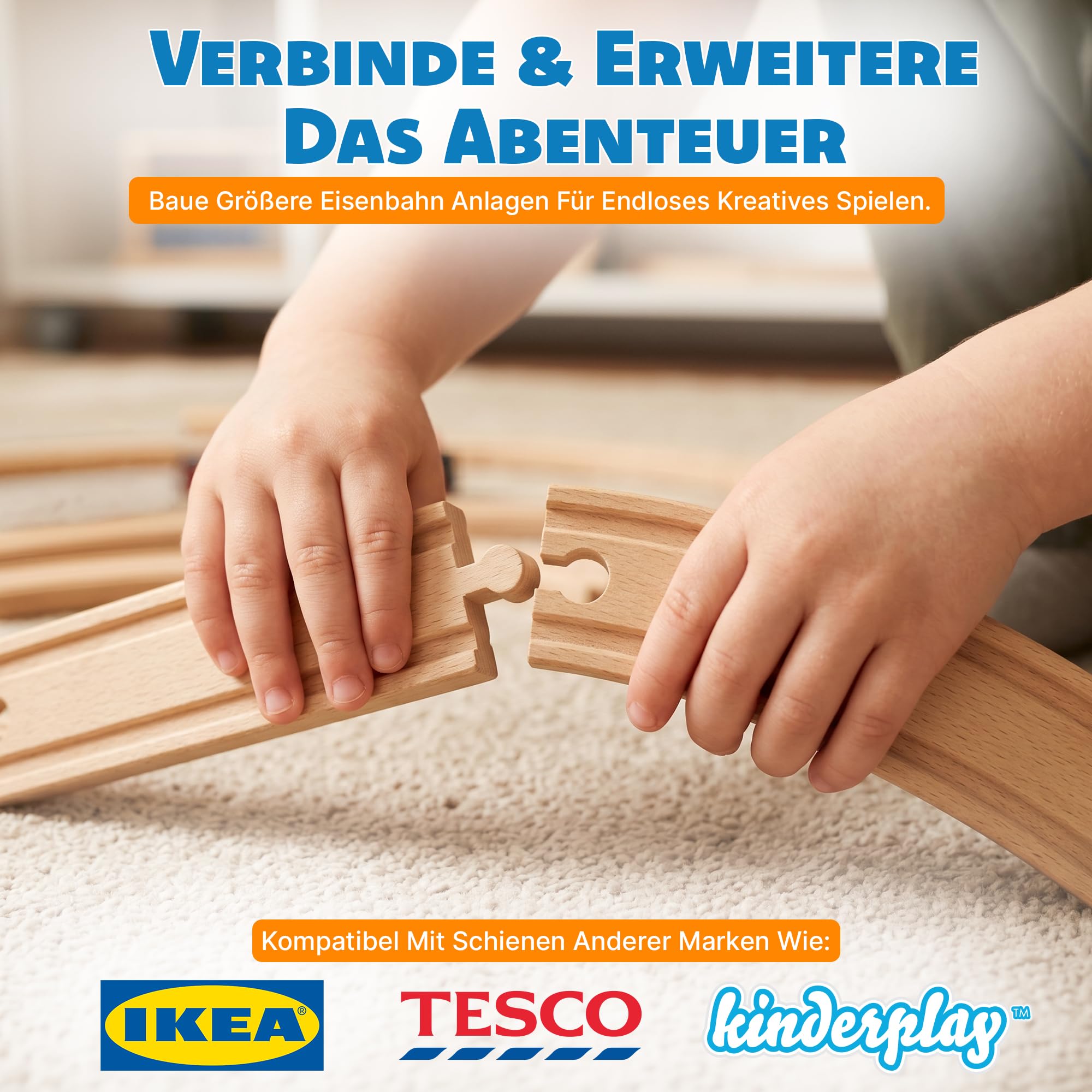 Green series Holzeisenbahn Set für Kinder - Eisenbahn Holz | Spielzeug Zug | Polizeistation, Autobahn und Bahnset mit Brücke, 80 Teilen, 378 cm lang | Holz Eisenbahnen | Holzzug | Modell GS0010