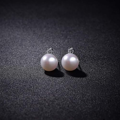 Miniatura 2 de VIKI LYNN Aretes de perlas para mujer de plata de ley 925 de 8 a 0.354 in de perlas de agua dulce con circonita cúbica, delicados, joyería