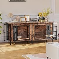 Vista 1 de Mueble de jaula para perros, jaula doble para perros con parte superior de almacenamiento y cuencos giratorios para alimentos, perrera decorativa