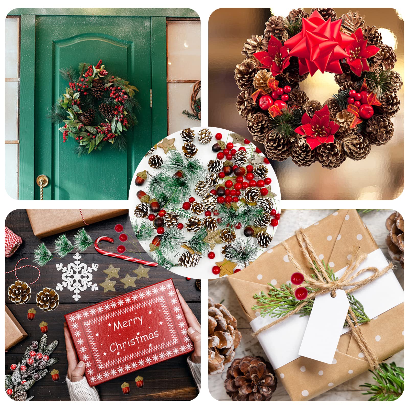 108 Pezzi Pigne Natalizie Bacche decorazioni di pino artificiale Realistico Pigne Naturali Bacche Rosse per Realizzazione di Ghirlande di Natale Ornamento Dell'albero di Natale