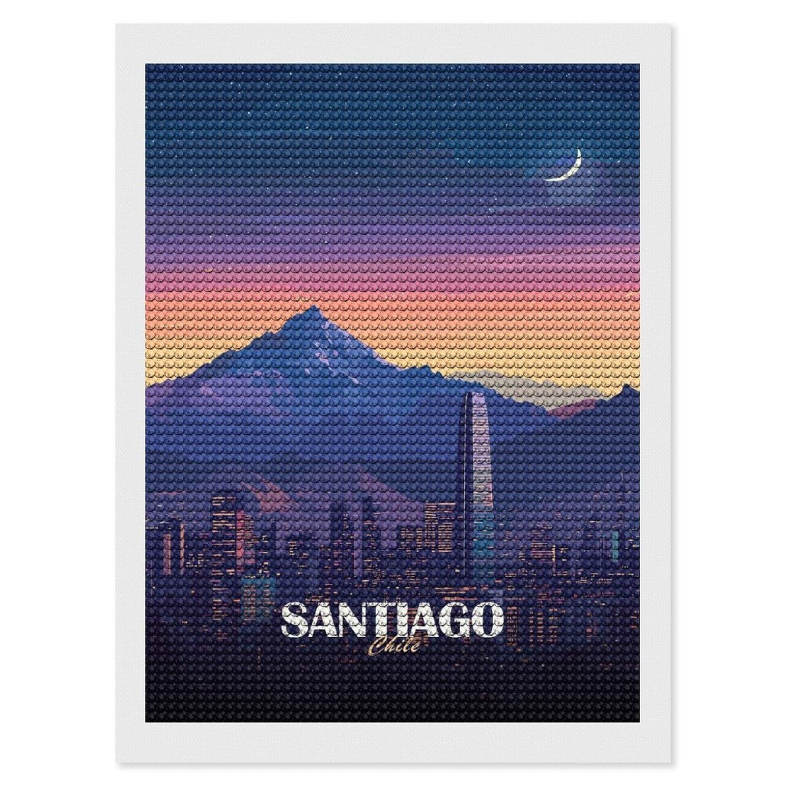 Junmoney Santiago, Chile Cityscape at Night Diamond Art Canvas 12"x16", for Adults, Good for Quiet Evenings, Bedroom Decor, Festive Craft Gift, Easy to Enjoy
