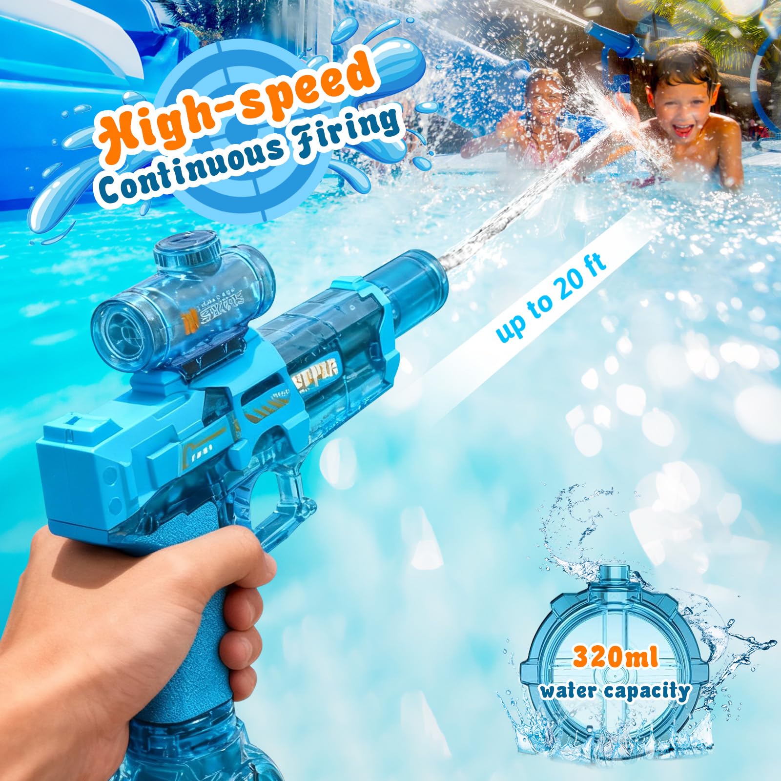 2PCS Electric Water Gun,Automatic Squirt Watergun Pistol with Led Lights,Long Range Motorized Water Guns,Electric Water Gun Large Capacity,Summer Outdoor Pool Beach Party Toys For Kids & Kidults - Image 3