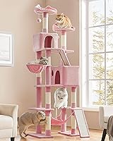 Yaheetech 82.5in Super Tall Cat Tree Tower Pink - Extra Large Condo, Cozy Basket, Hammock, Scratching Posts for Kittens