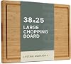 LARHN Large Bamboo Chopping Board for Kitchens - 38.5 x 25 x 2 cm - Thick Wooden Chopping Boards for Cutting, Slicing and Carving Meat, Fish and Vegetables