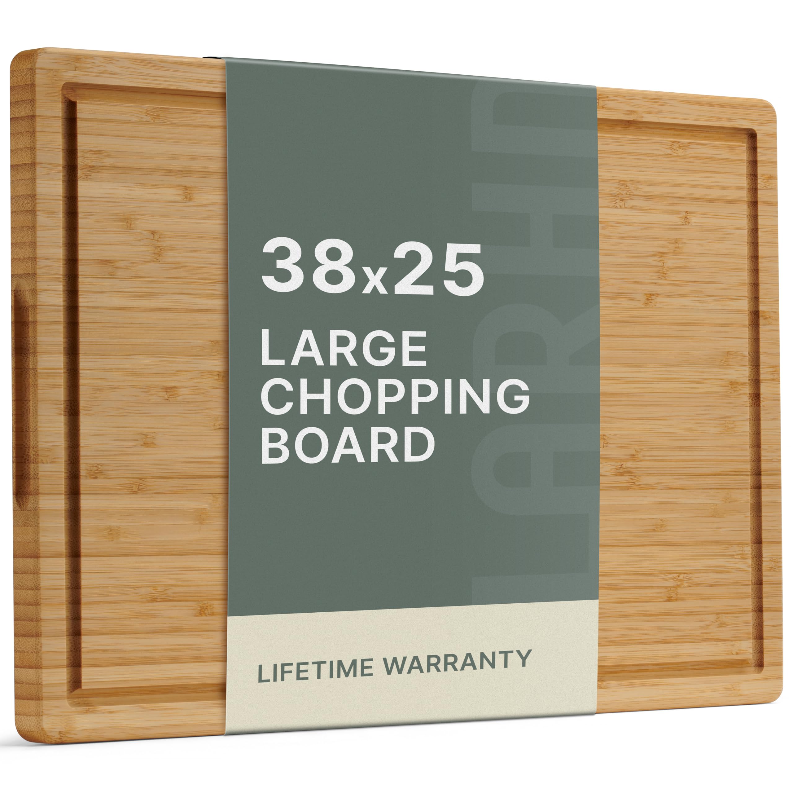 LARHN Large Bamboo Chopping Board for Kitchens - 38.5 x 25 x 2 cm - Thick Wooden Chopping Boards for Cutting, Slicing and Carving Meat, Fish and Vegetables