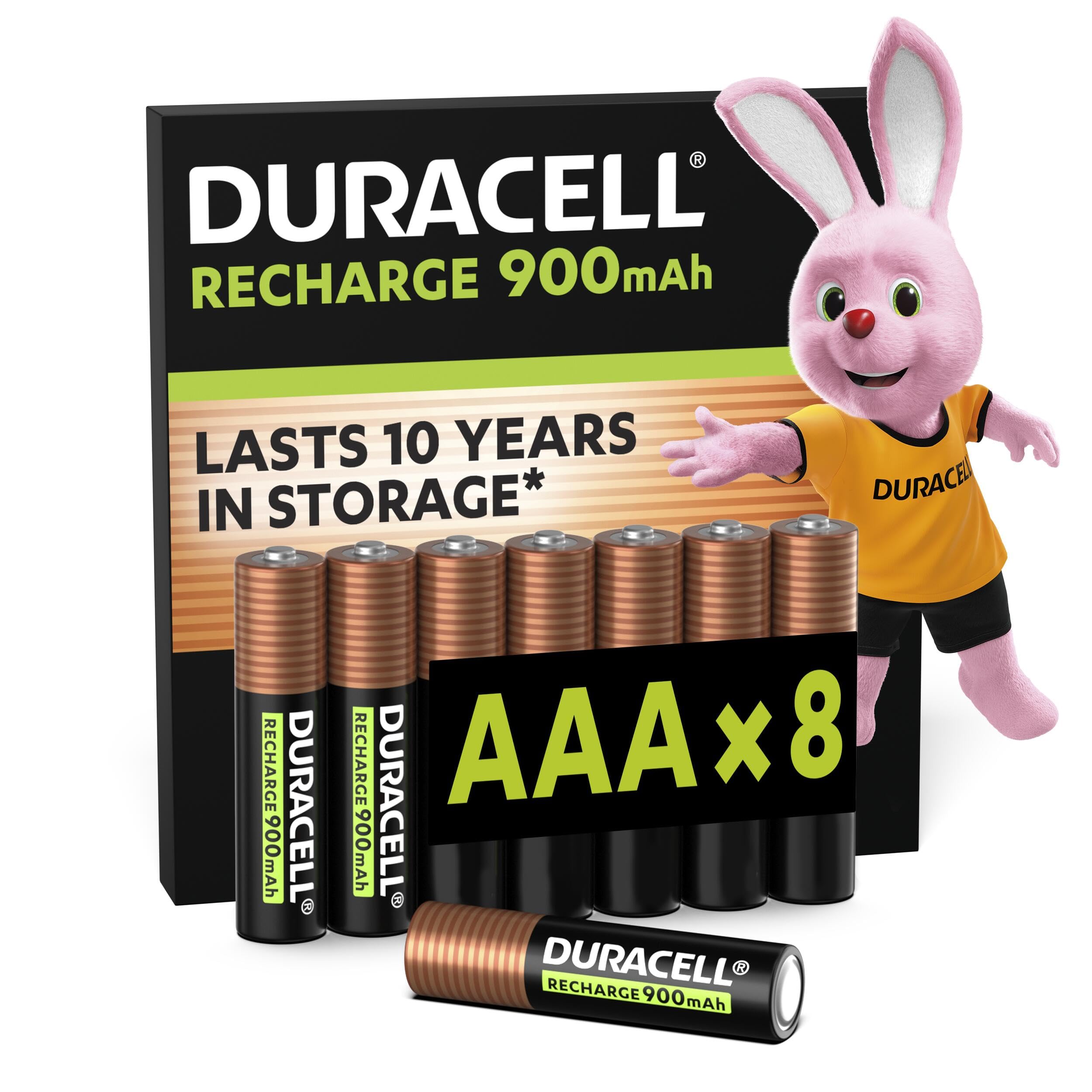 Duracell Rechargeable AAA Batteries (Pack of 8), 900 mAh NiMH, pre-charged, Our No.1 Longest Lasting Rechargeable Battery
