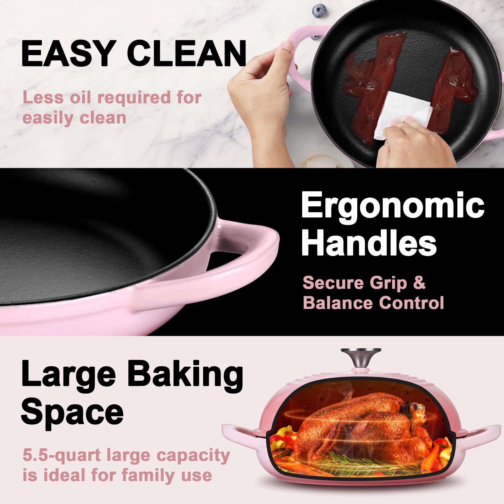 Pink Enameled Dutch Oven - Perfect for Bread! -3