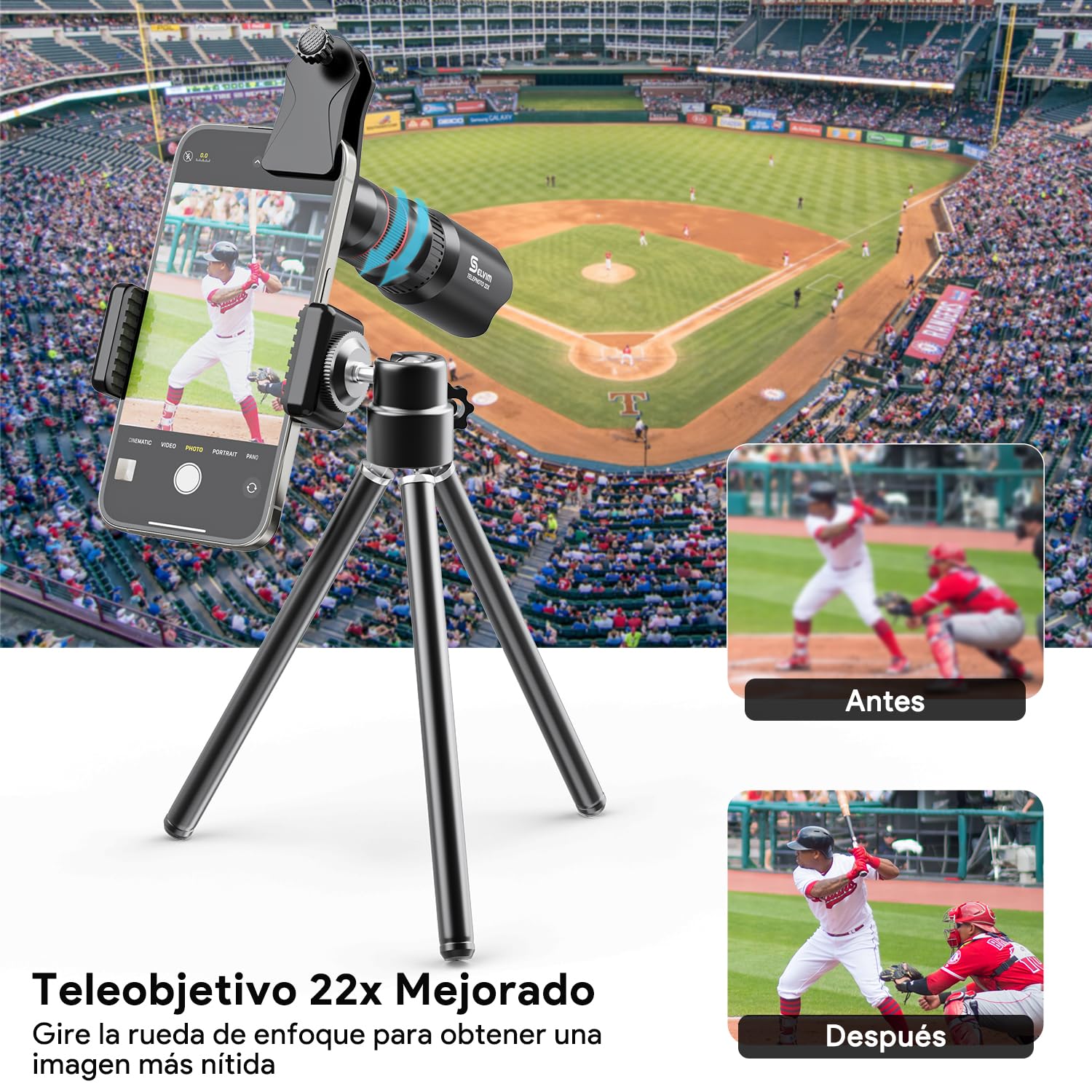 Selvim Lentes BLU-Ray para Teléfono Móvil, 9 en 1 Kit con 22X Teleobjetivo, 235° Fisheye, 0.62X Gran Angular, 25X Macro, Universal iOS Android