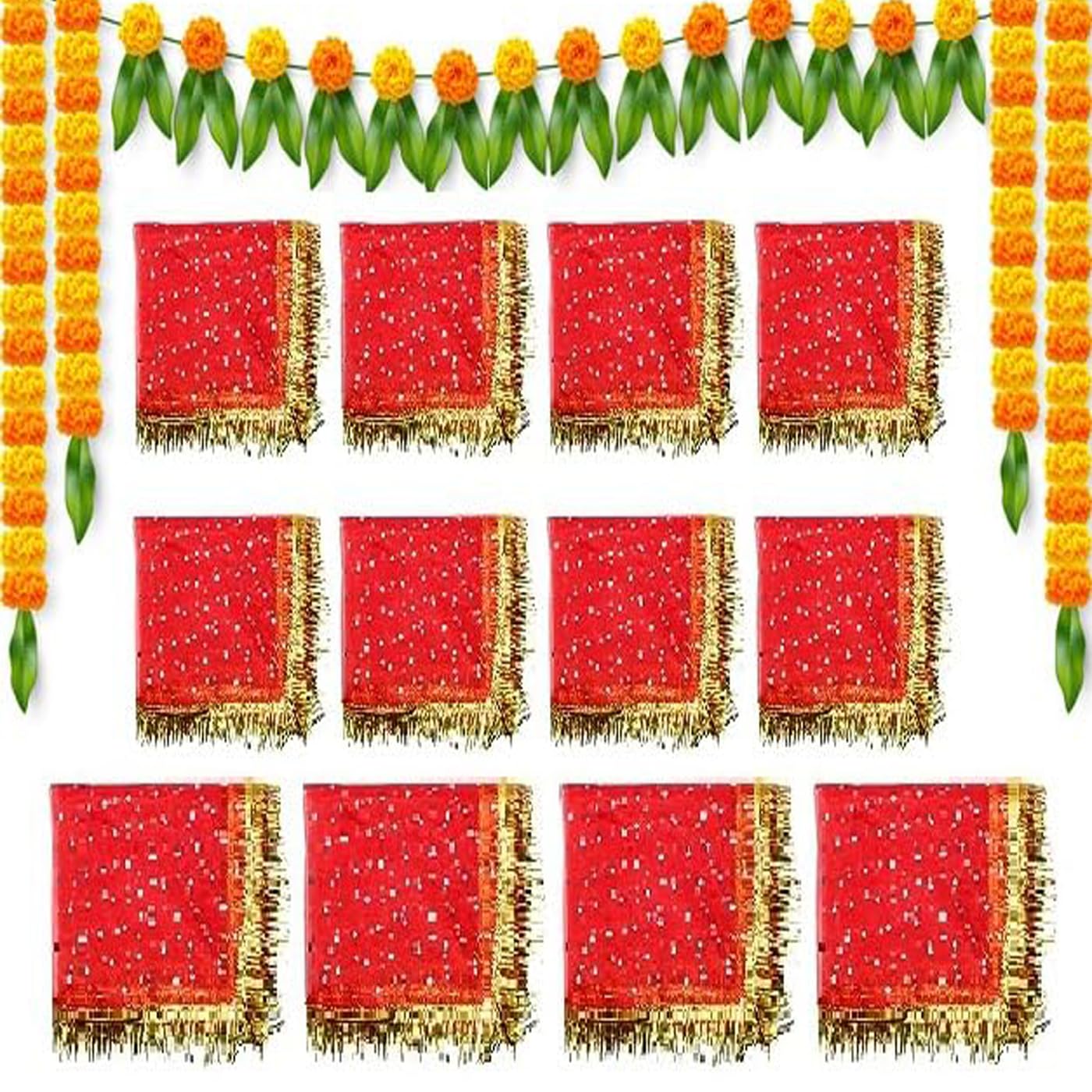 LEYSIN Set Of 12 Pcs Navratri Special Net Fabric Devi MATA Ki Chunari ...