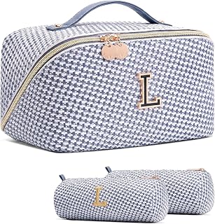 Travel Makeup Bag Organizer for Women: 3 Pcs Initial Cosmetic Bag Set