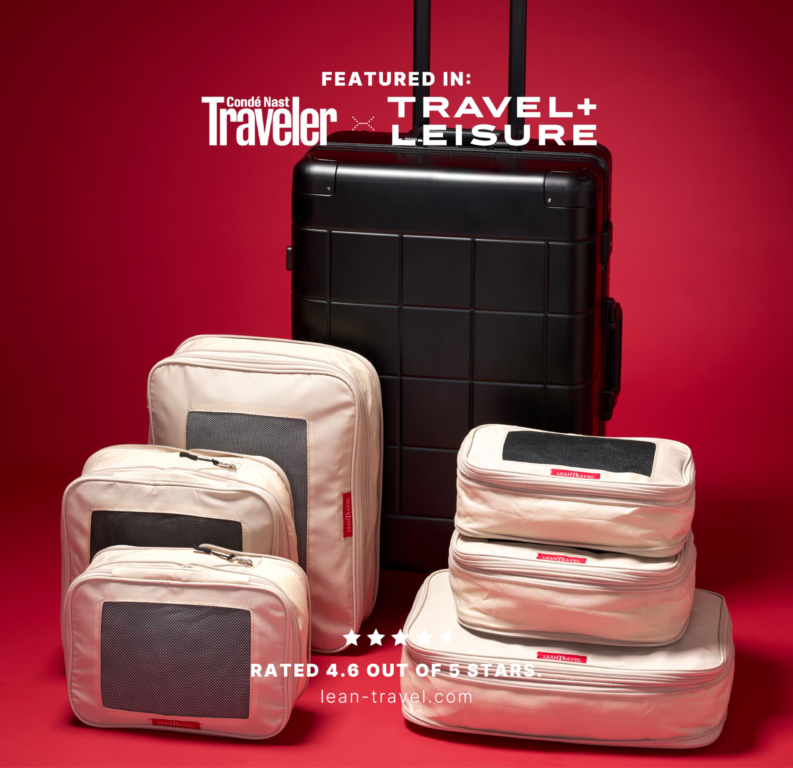 LeanTravel Kompressions-Verpackungswürfel für Reise-Organizer mit doppeltem Reißverschluss (6er-Pack (2 l + 2 m + 2 s), Sand)