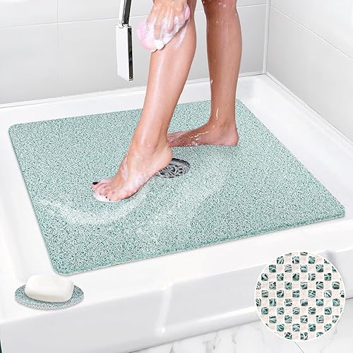 Miniatura 8 de Alfombrilla de ducha antideslizante 24 x 24 pulgadas con orificio de drenaje en el medio - Esponja suave de secado rápido mate para cabina de ducha