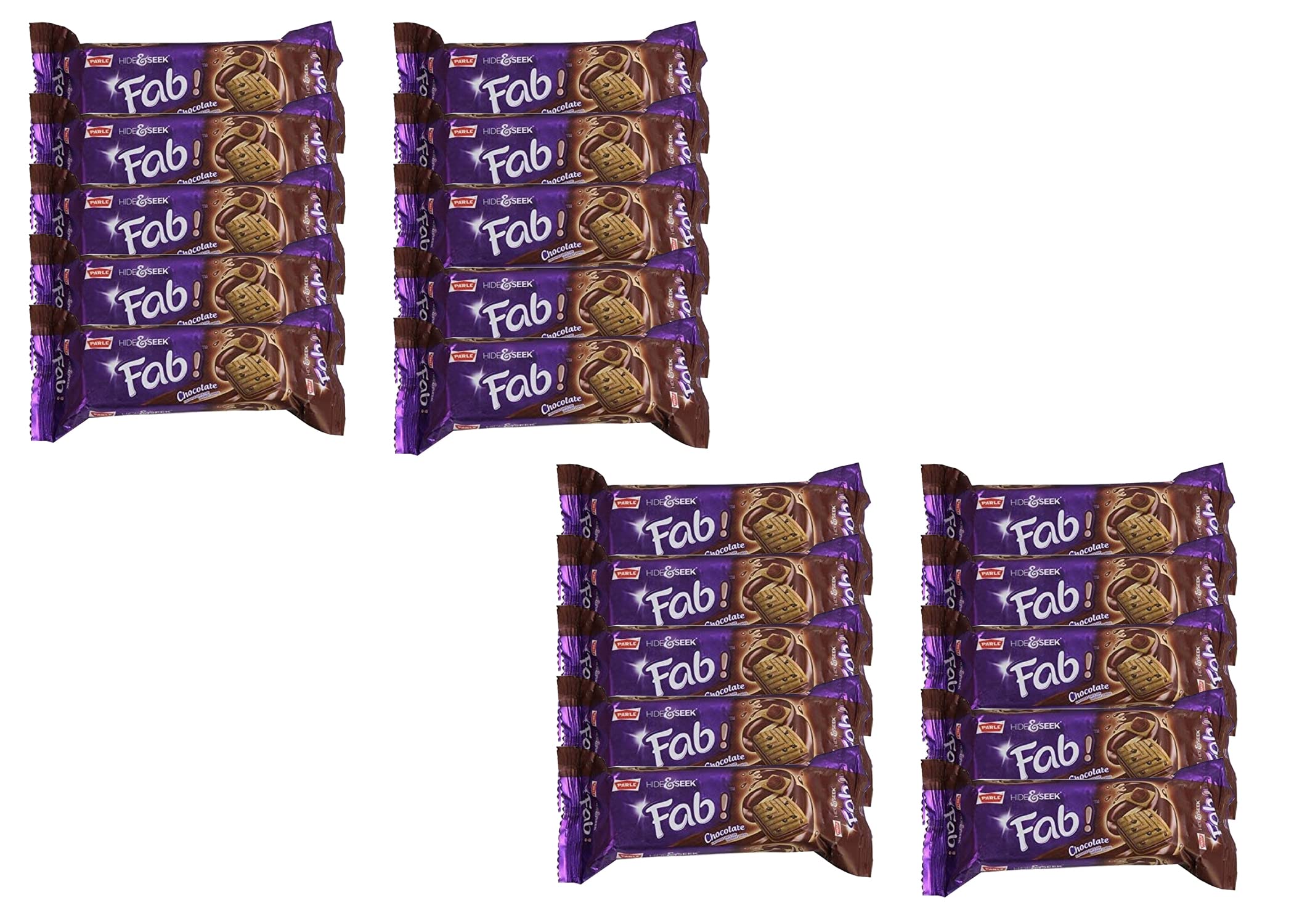 Parle Hide & Seek Chocolate Fab Biscuits 112g (Pack of 20) – Crispy & Crunchy Tea Time Sandwich Biscuit Bars - Choco Cream Filled Biscuits for Snacks - Delicious Choco Chips Cookies for Kids